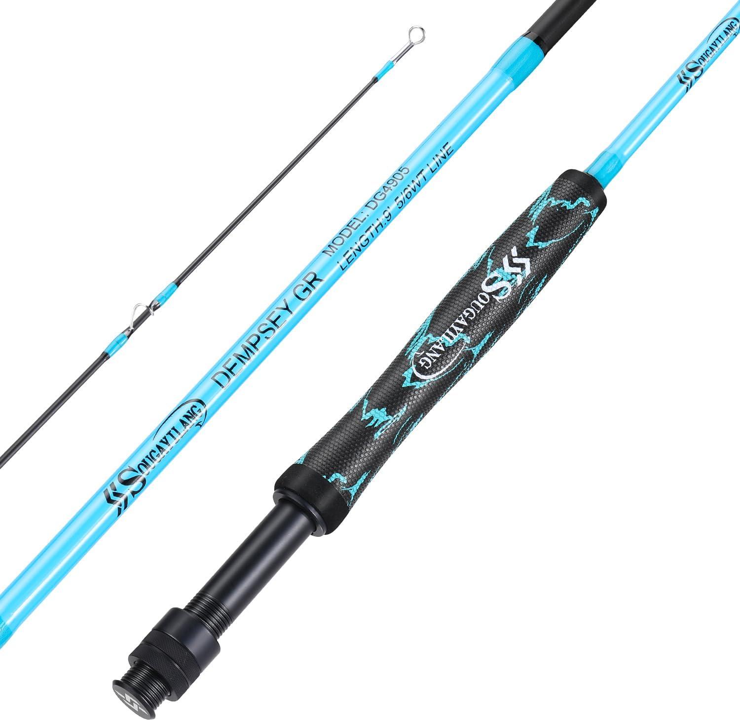 image:imageSougayilang Fly Fishing Rod Lightweight UltraPortable 4 Pieces 56wt Graphite 9 Fly Rod for Complete Starter with SuperPolymer HandleBlue 56WT