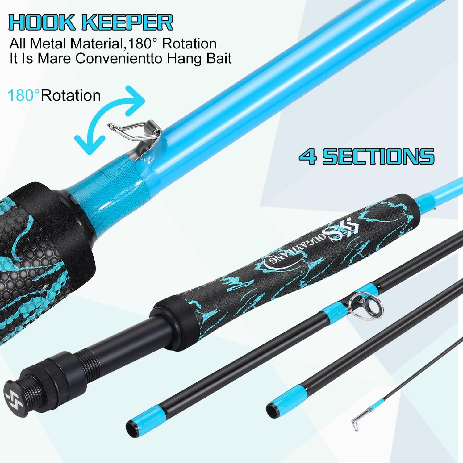 image:imageSougayilang Fly Fishing Rod Lightweight UltraPortable 4 Pieces 56wt Graphite 9 Fly Rod for Complete Starter with SuperPolymer HandleBlue 56WT
