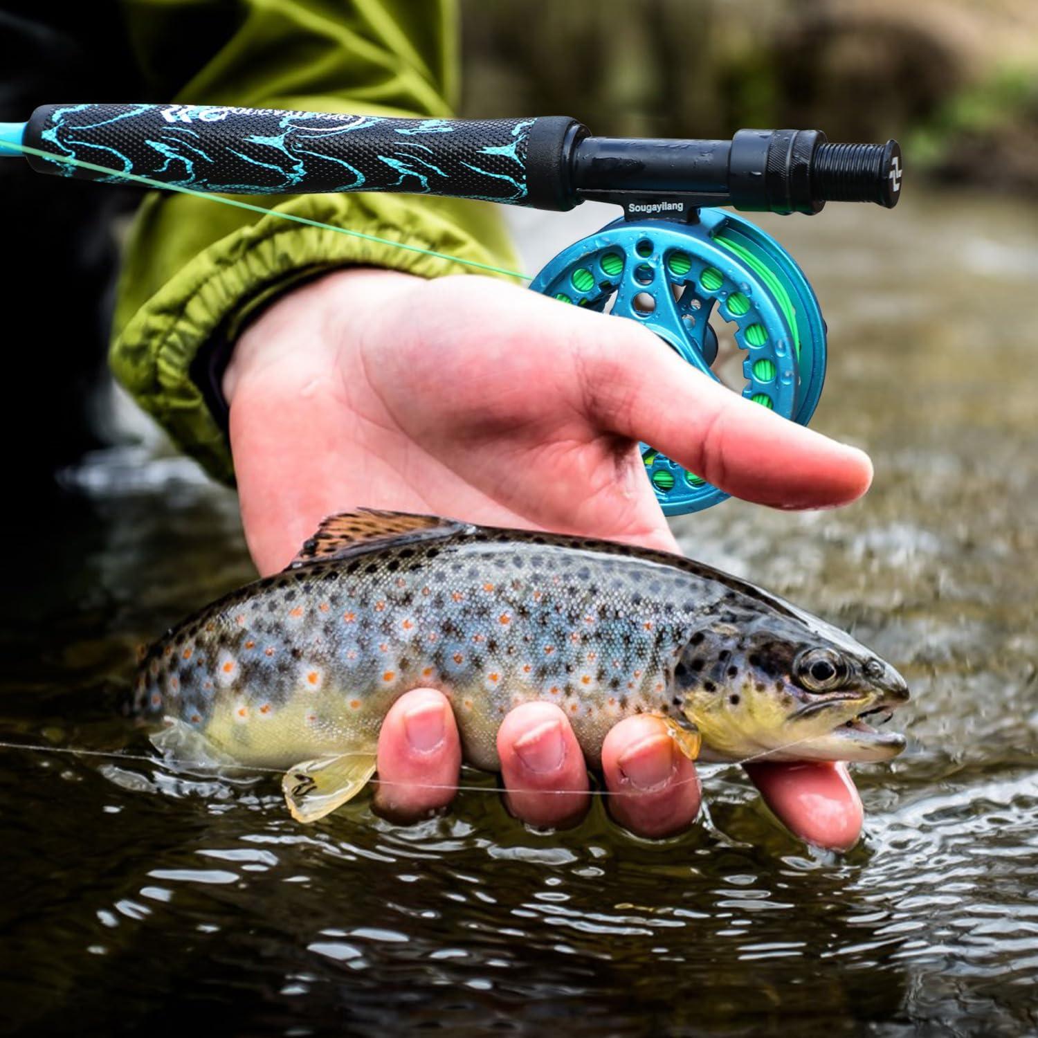 image:imageSougayilang Fly Fishing Rod Lightweight UltraPortable 4 Pieces 56wt Graphite 9 Fly Rod for Complete Starter with SuperPolymer HandleBlue 56WT