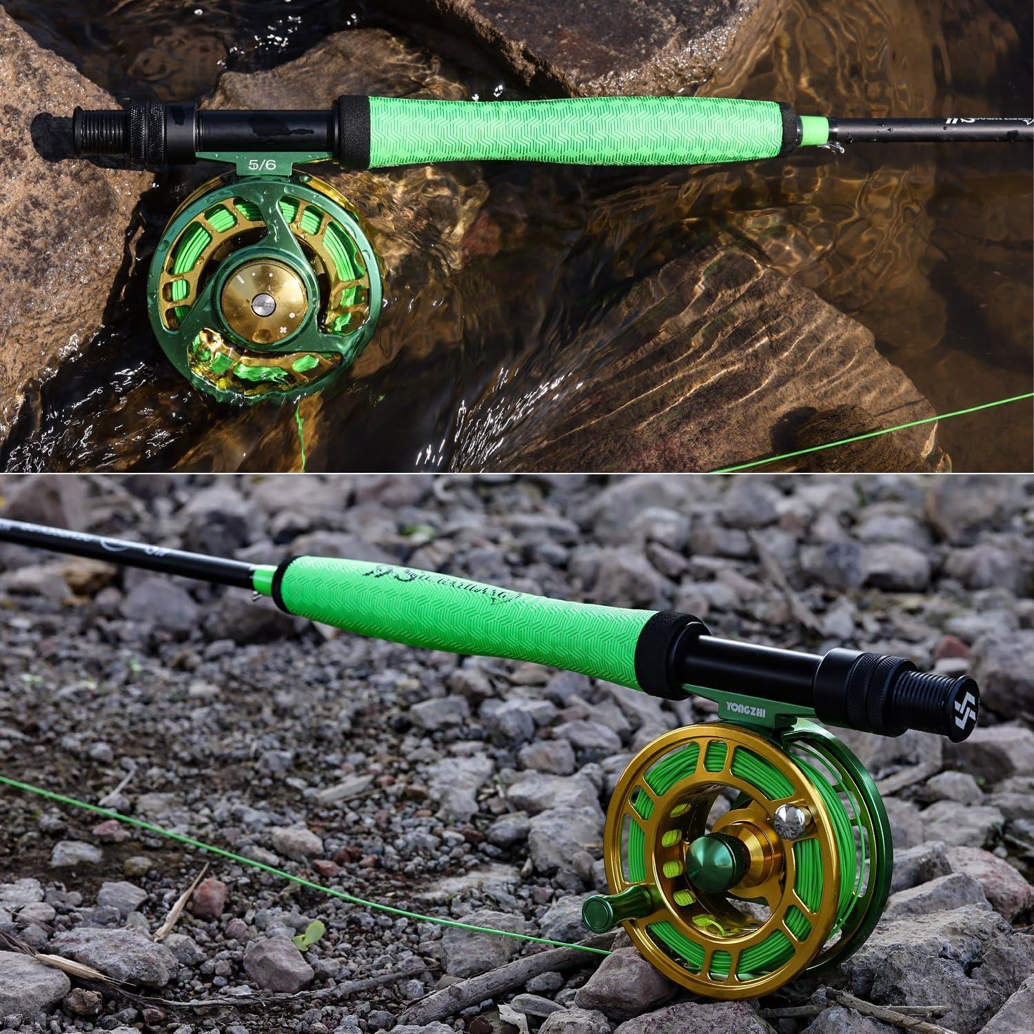 image:imageSougayilang Fly Fishing Rod Lightweight UltraPortable 4 Pieces 56wt Graphite 9 Fly Rod for Complete Starter with SuperPolymer HandleGreen 56WT