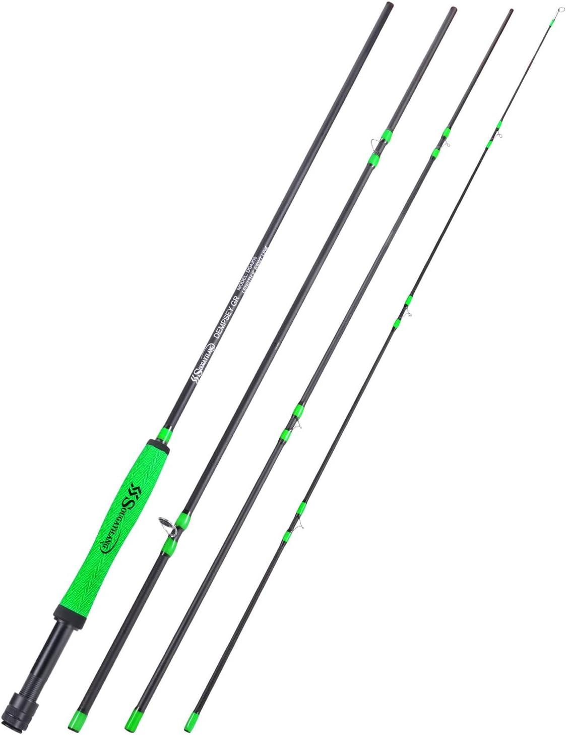 image:imageSougayilang Fly Fishing Rod Lightweight UltraPortable 4 Pieces 56wt Graphite 9 Fly Rod for Complete Starter with SuperPolymer HandleGreen 56WT