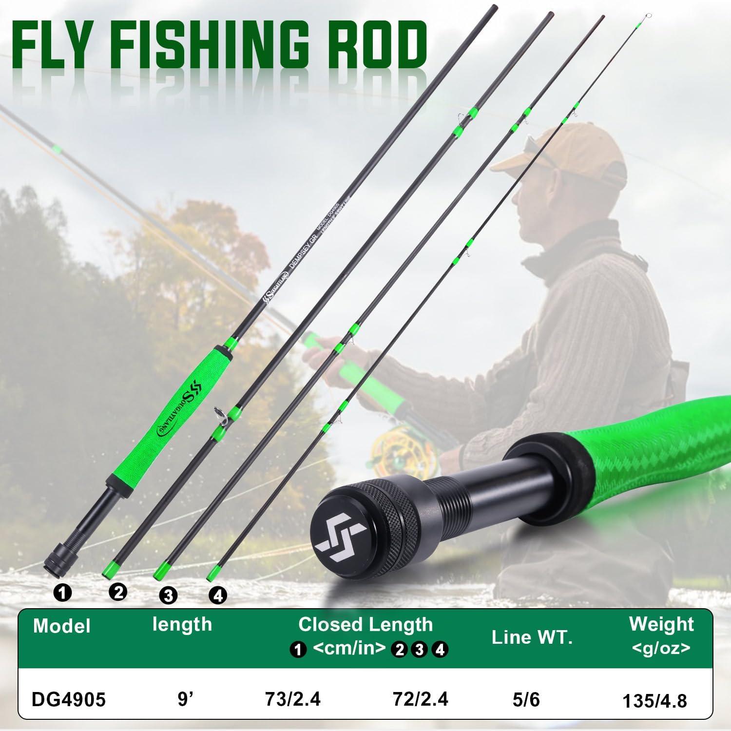 image:imageSougayilang Fly Fishing Rod Lightweight UltraPortable 4 Pieces 56wt Graphite 9 Fly Rod for Complete Starter with SuperPolymer HandleGreen 56WT