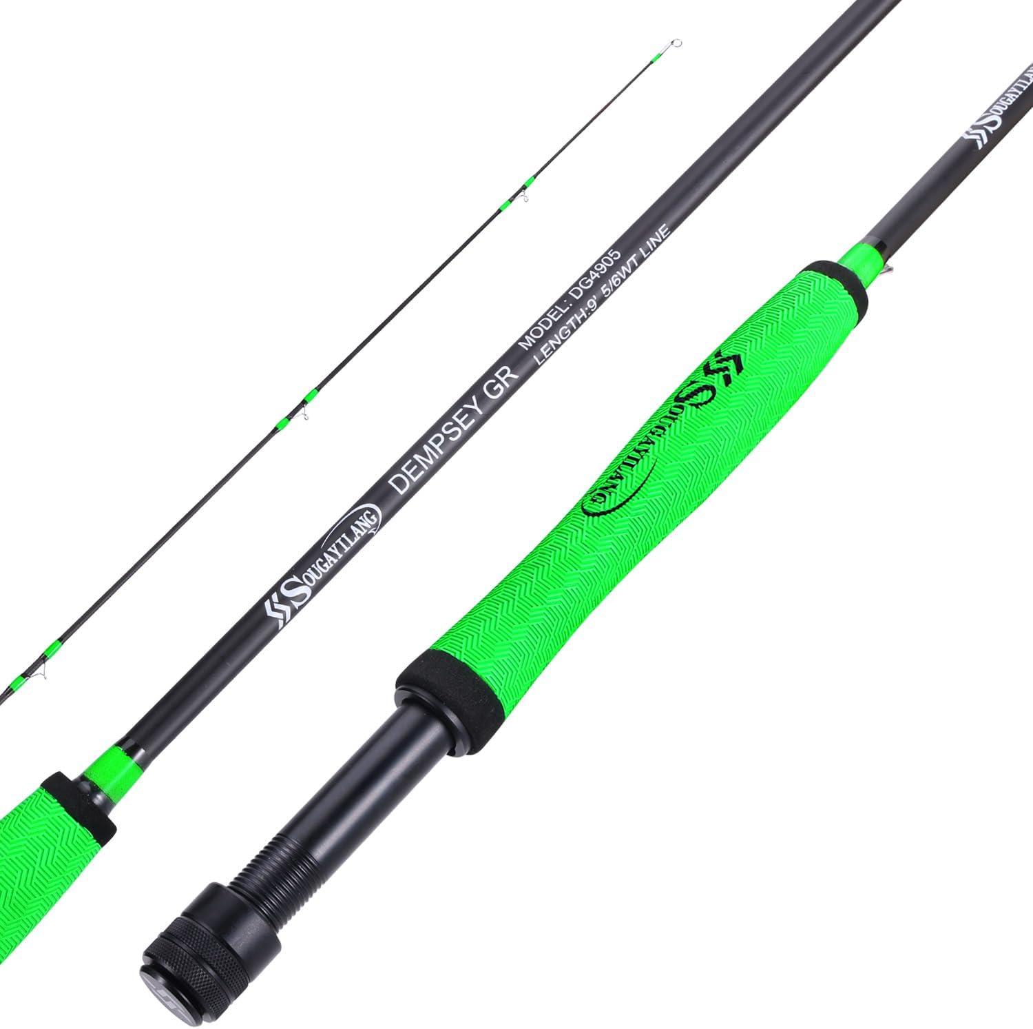 image:imageSougayilang Fly Fishing Rod Lightweight UltraPortable 4 Pieces 56wt Graphite 9 Fly Rod for Complete Starter with SuperPolymer HandleGreen 56WT