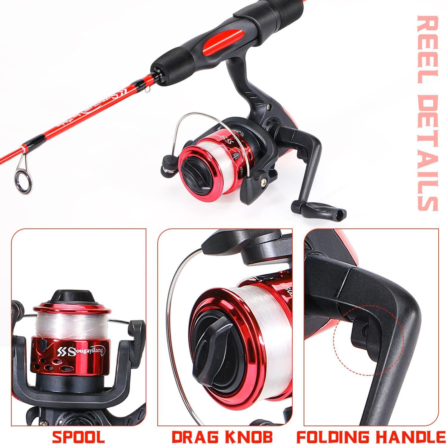 image:imageSougayilang Ice Fishing Rod and Reel Set Ice Fishing Includes Ice Jigs Lures and Essential Tackle27 MediumLight Power Ice Spinning RodEVA Foam Grip HandleEspinning ice comboMXE