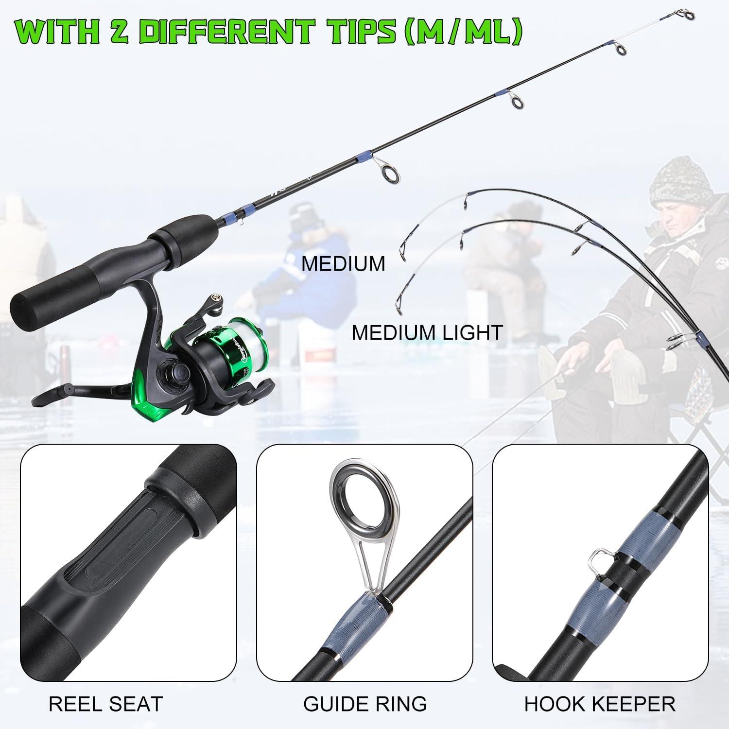 image:imageSougayilang Ice Fishing Rod and Reel Set Ice Fishing Includes Ice Jigs Lures and Essential Tackle27 MediumLight Power Ice Spinning RodEVA Foam Grip HandleFspinning ice comboMYMXE