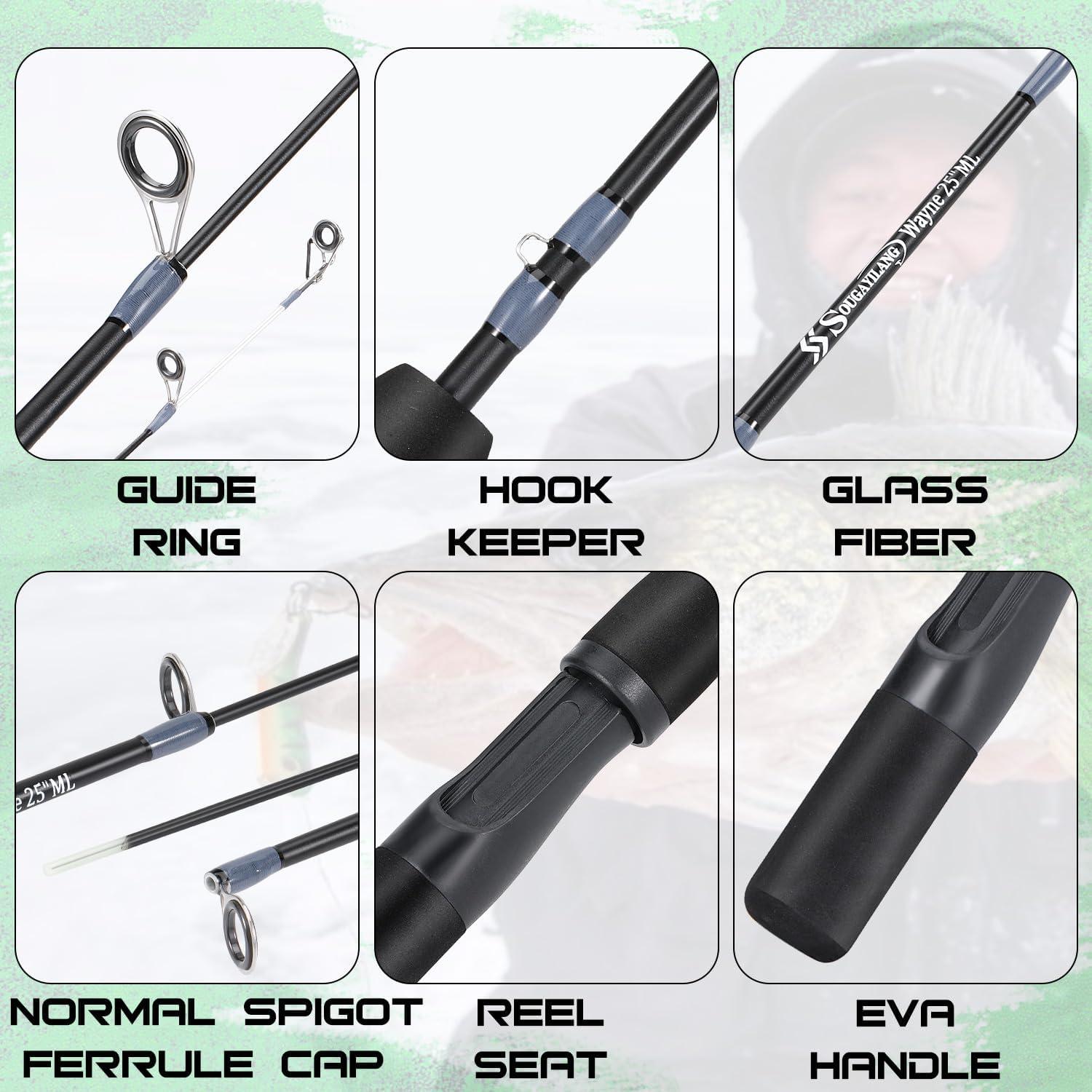 image:imageSougayilang Ice Fishing Rod and Reel Set Ice Fishing Includes Ice Jigs Lures and Essential Tackle27 MediumLight Power Ice Spinning RodEVA Foam Grip HandleBice fishing rodML