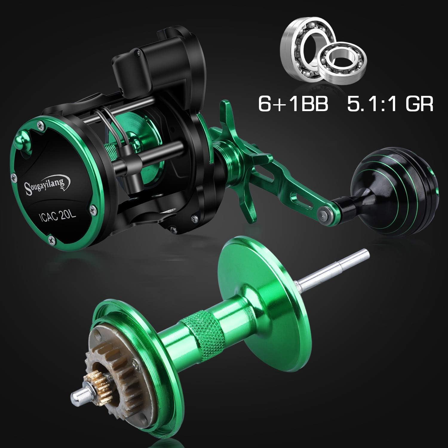 image:imageSougayilang Line Counter Trolling Reel Graphite Body Fishing Reel Durable StainlessSteel and Brass Gears Powerful Carbon Disc DragLeft Hand
