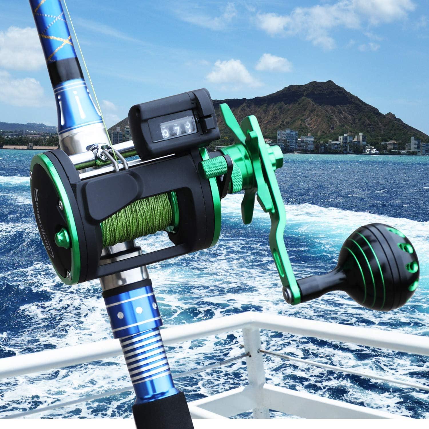 image:imageSougayilang Line Counter Trolling Reel Graphite Body Fishing Reel Durable StainlessSteel and Brass Gears Powerful Carbon Disc DragLeft Hand