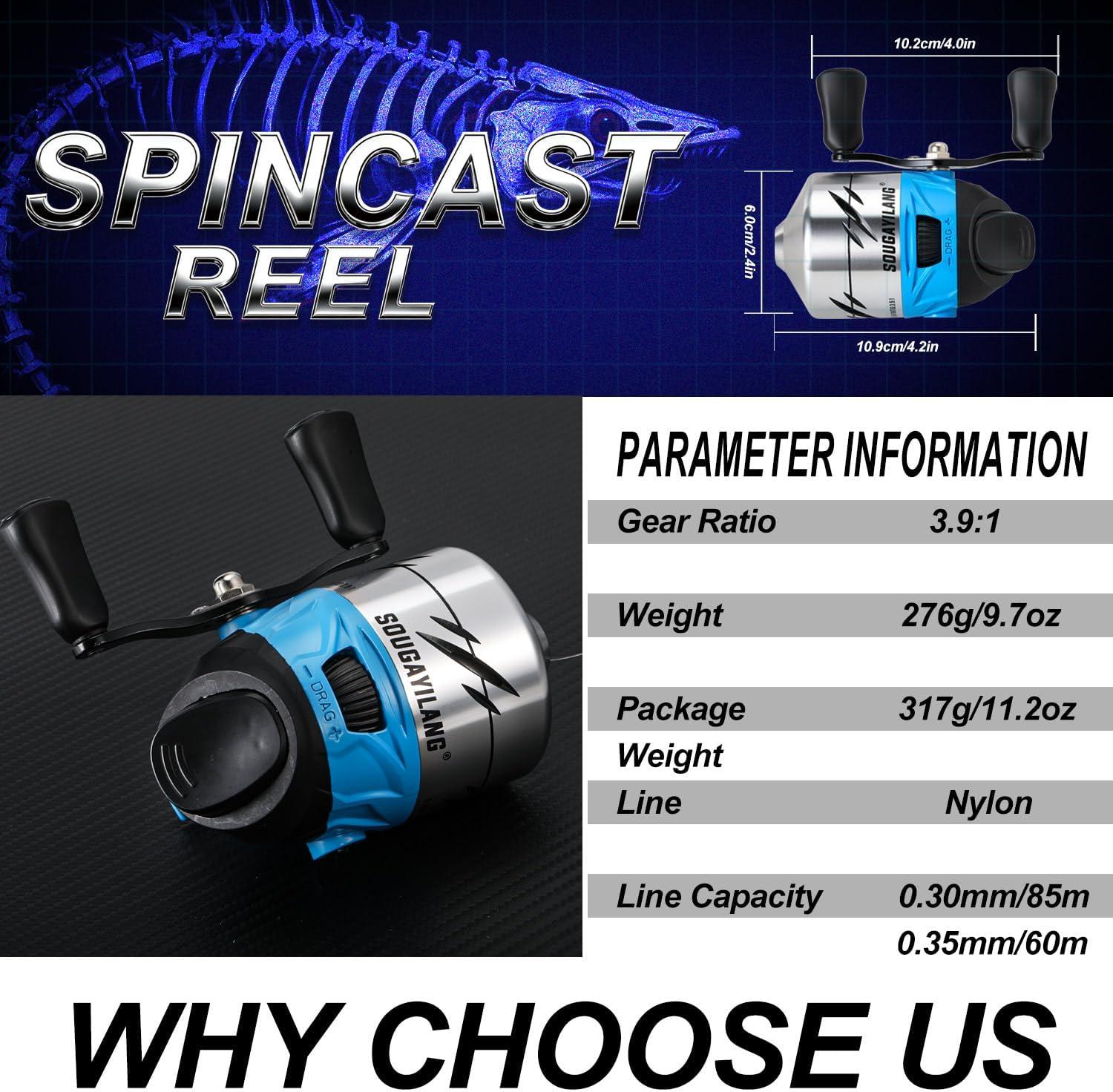 image:imageSougayilang Spincast Fishing Reel PreSpooled with Line Easy Push Button Casting for Beginners 391 Gear Ratio amp Reversible Handle for LeftRight Hand Retrieve