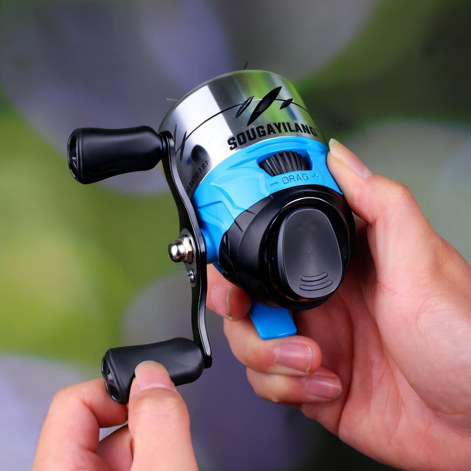 image:imageSougayilang Spincast Fishing Reel PreSpooled with Line Easy Push Button Casting for Beginners 391 Gear Ratio amp Reversible Handle for LeftRight Hand Retrieve