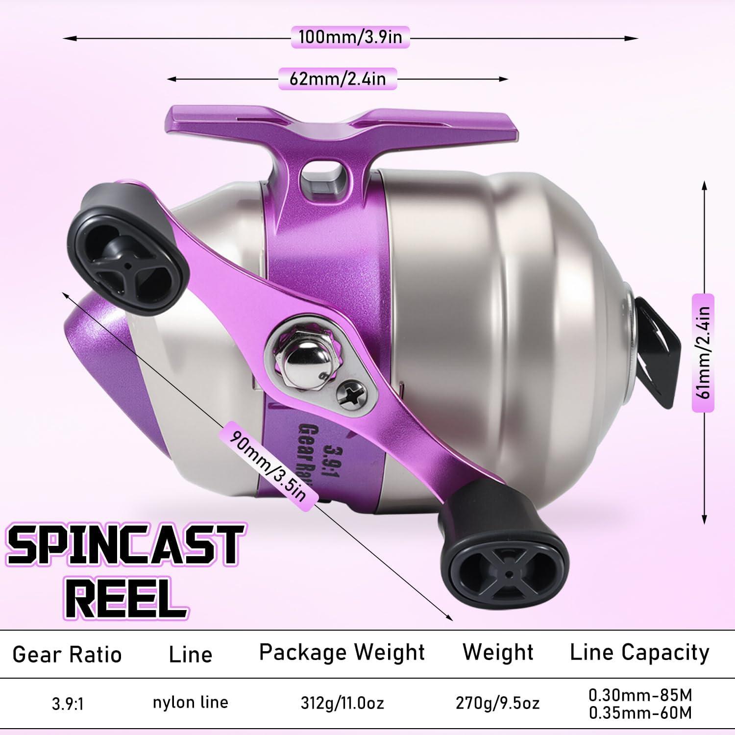 image:imageSougayilang Spincast Fishing Reel Size 30 Reel Right or LeftHand Retrieve 391 Gear Ratio Prespooled with Mono Fishing LinePurple Spincast Reel