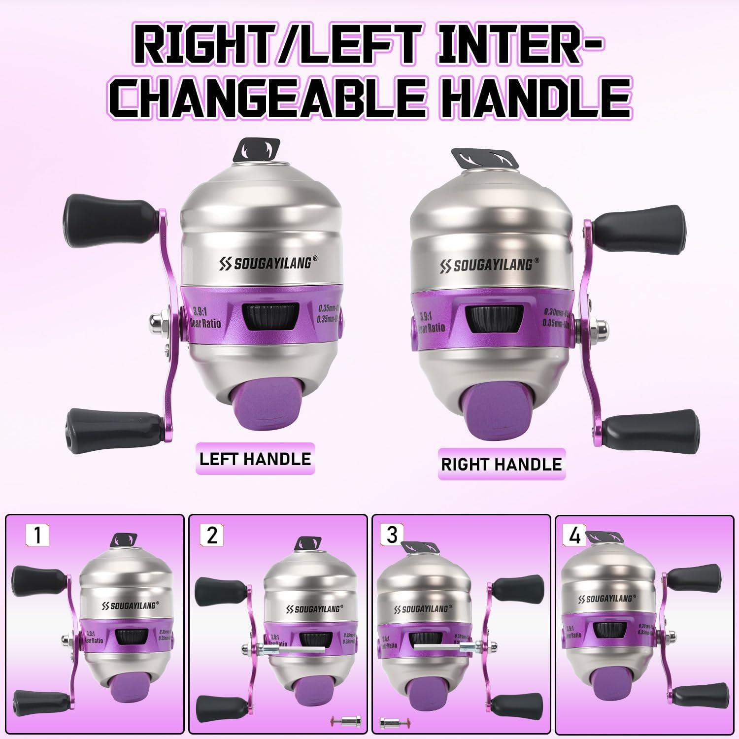 image:imageSougayilang Spincast Fishing Reel Size 30 Reel Right or LeftHand Retrieve 391 Gear Ratio Prespooled with Mono Fishing LinePurple Spincast Reel