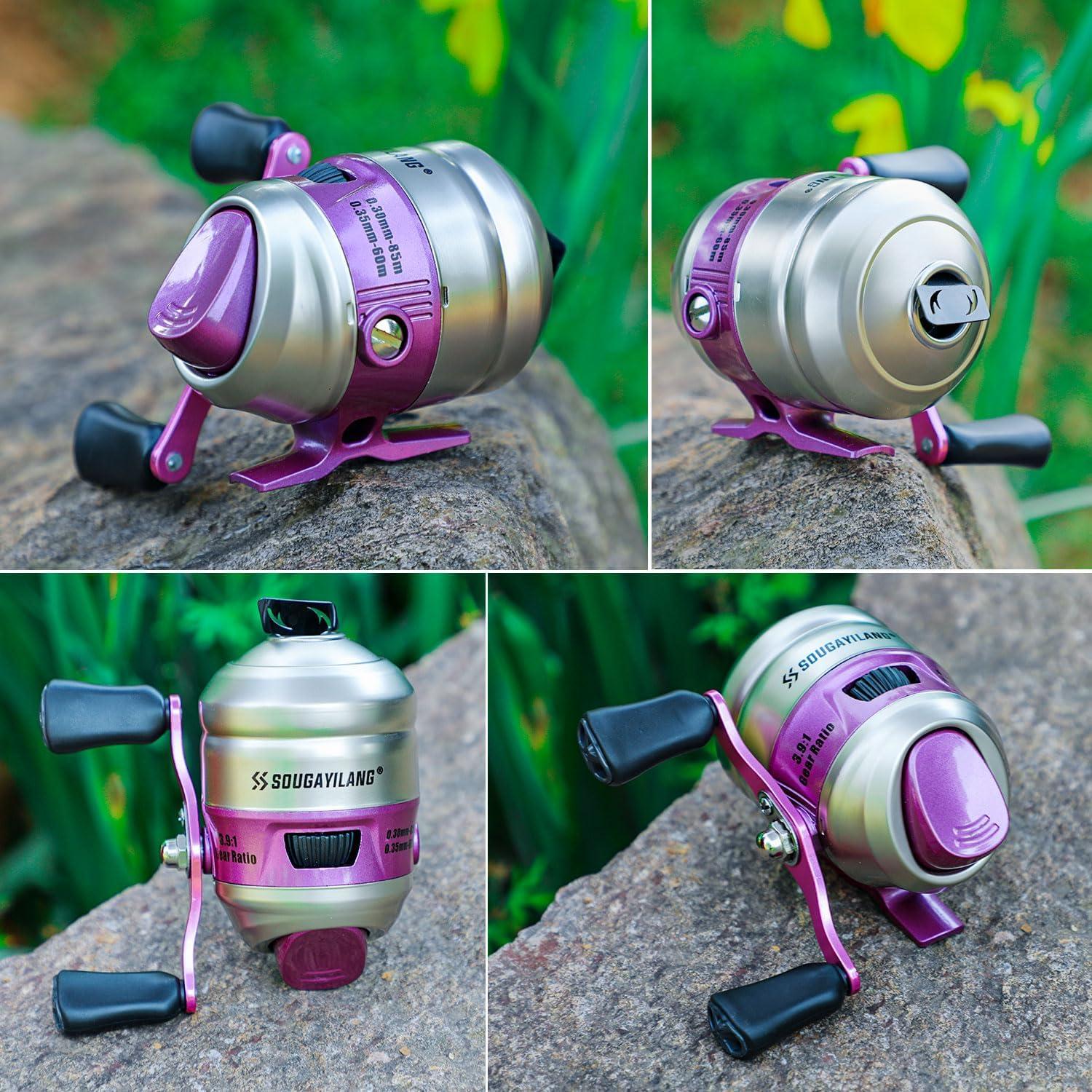 image:imageSougayilang Spincast Fishing Reel Size 30 Reel Right or LeftHand Retrieve 391 Gear Ratio Prespooled with Mono Fishing LinePurple Spincast Reel
