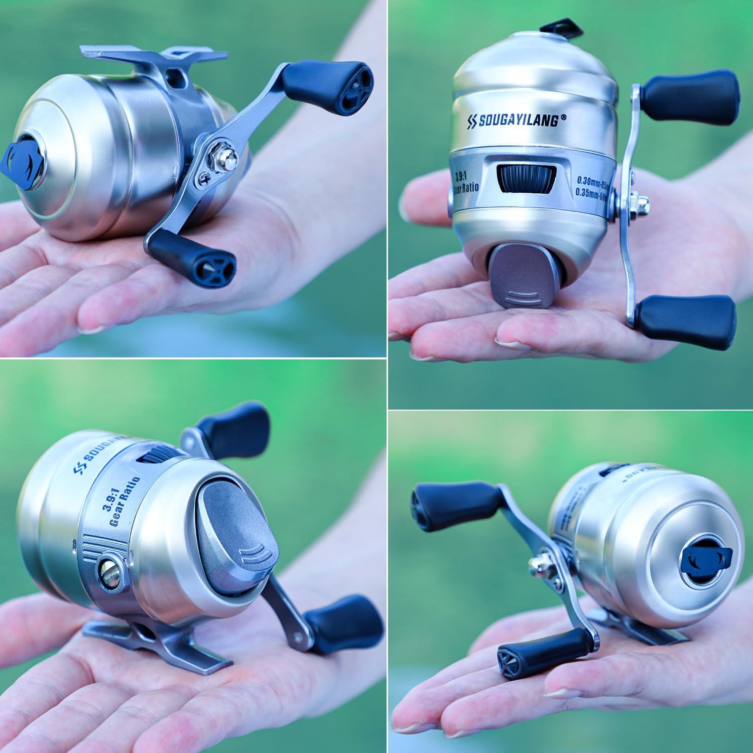 image:imageSougayilang Spincast Fishing Reel Size 30 Reel Right or LeftHand Retrieve 391 Gear Ratio Prespooled with Mono Fishing LineSilver Spincast Reel