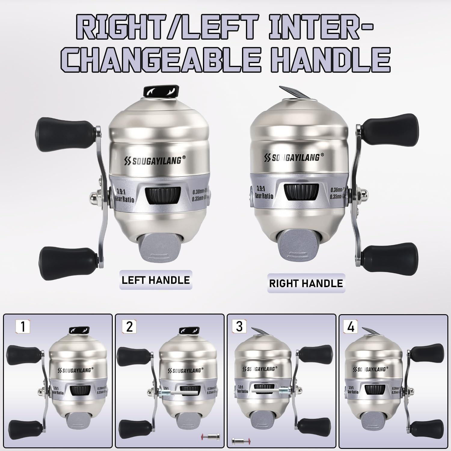 image:imageSougayilang Spincast Fishing Reel Size 30 Reel Right or LeftHand Retrieve 391 Gear Ratio Prespooled with Mono Fishing LineSilver Spincast Reel