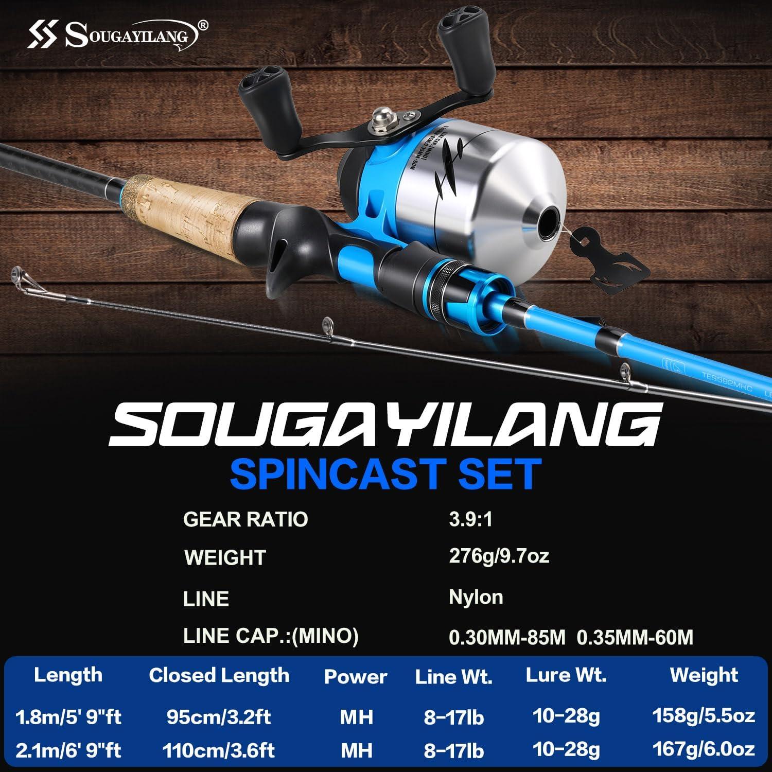 image:imageSougayilang Spincast Fishing Rod and Reel Combo 2Piece Lightweight amp Portable Casting Rod with EasytoUse Spincast Reel for Beginners Youth Freshwater FishingBlue