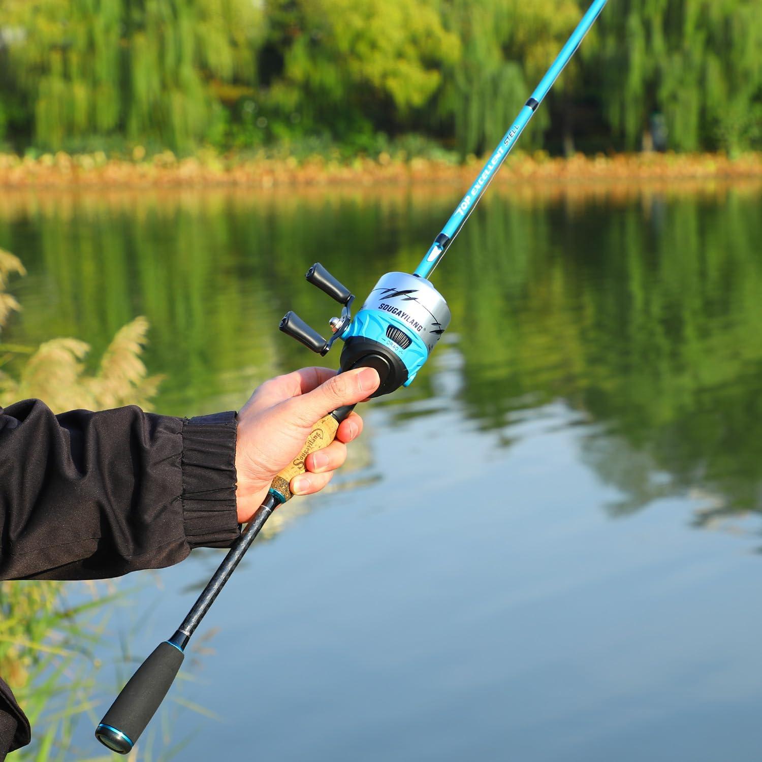 image:imageSougayilang Spincast Fishing Rod and Reel Combo 2Piece Lightweight amp Portable Casting Rod with EasytoUse Spincast Reel for Beginners Youth Freshwater FishingBlue