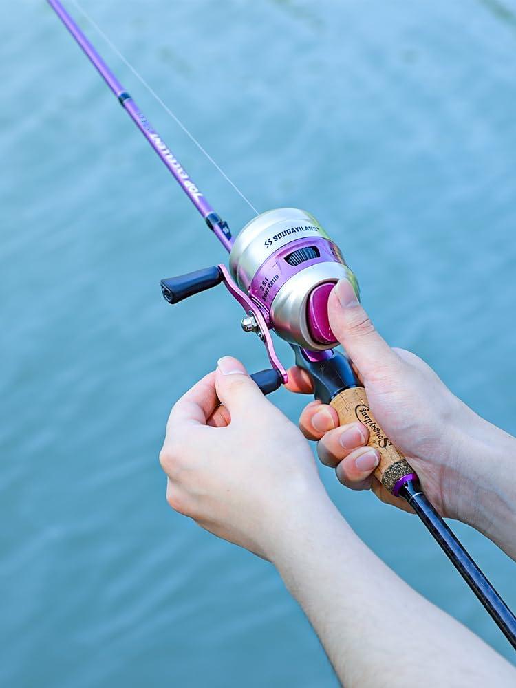 image:imageSougayilang Spincast Reel and Fishing Rod Combo 5Foot 9Inch Durable Carbon Rod Quickset AntiReverse Fishing Reel with Mono LinePurple