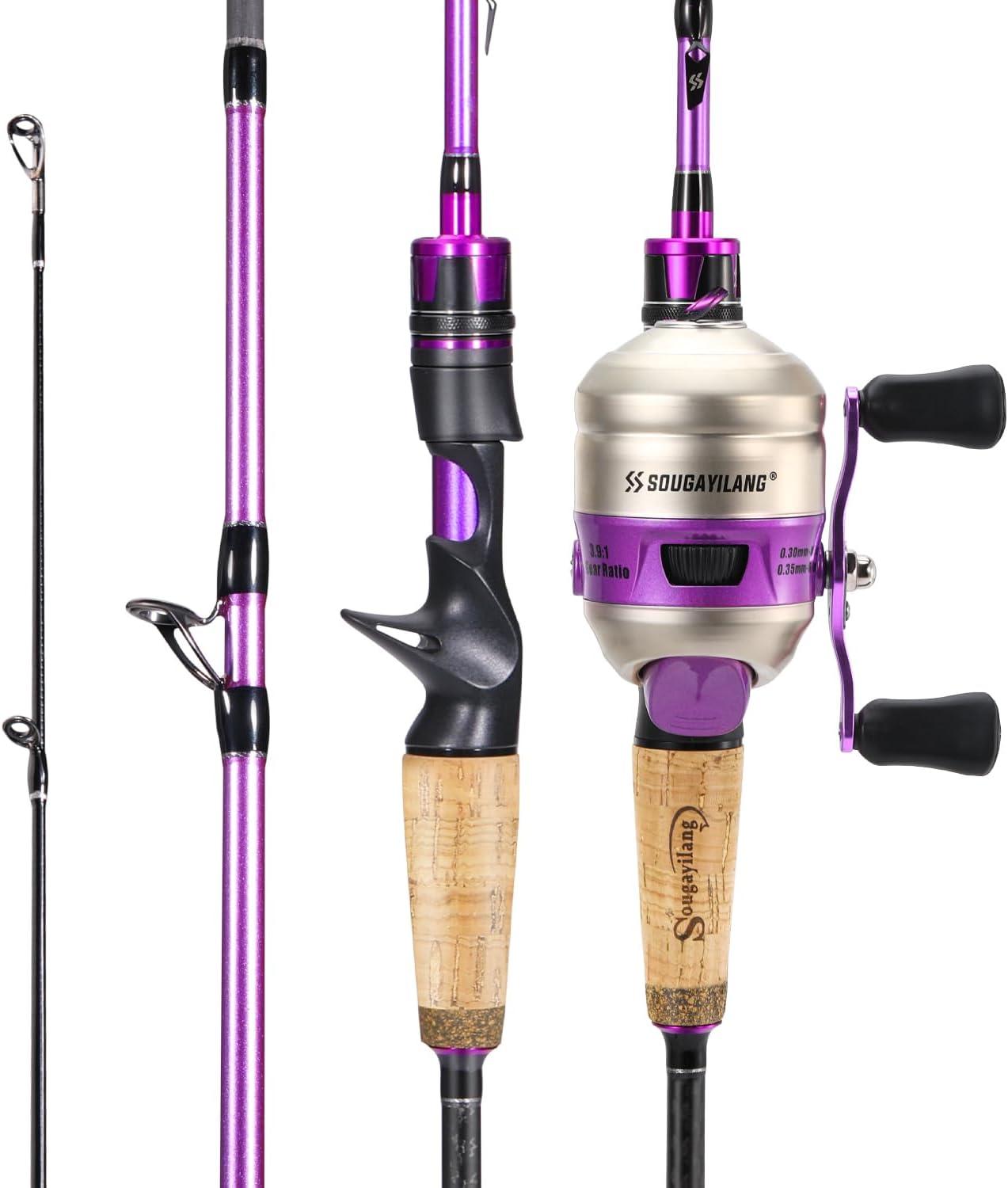 image:imageSougayilang Spincast Reel and Fishing Rod Combo 5Foot 9Inch Durable Carbon Rod Quickset AntiReverse Fishing Reel with Mono LinePurple