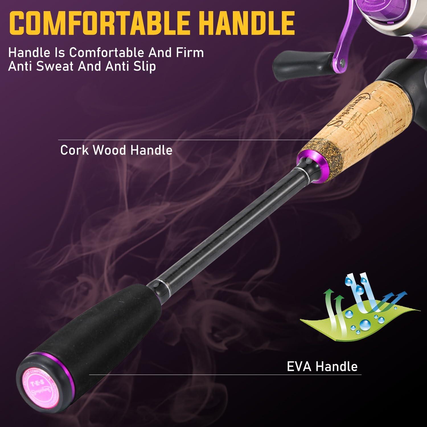 image:imageSougayilang Spincast Reel and Fishing Rod Combo 5Foot 9Inch Durable Carbon Rod Quickset AntiReverse Fishing Reel with Mono LinePurple