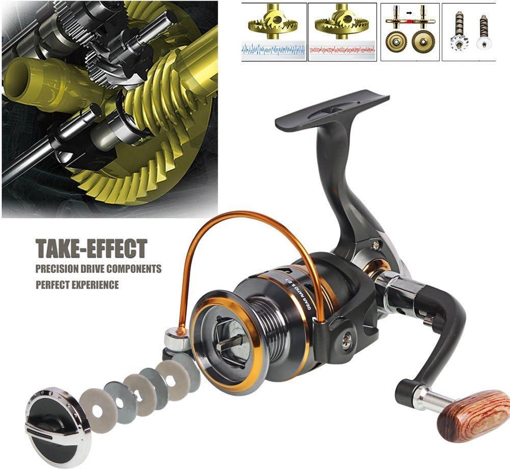 image:imageSougayilang Spinning Fishing Reels with LeftRight Interchangeable Collapsible Wood Handle Powerful Metal Body 521511 Gear Ratio Smooth 11BB for Inshore Boat Rock Freshwater Saltwater FishingDK3000