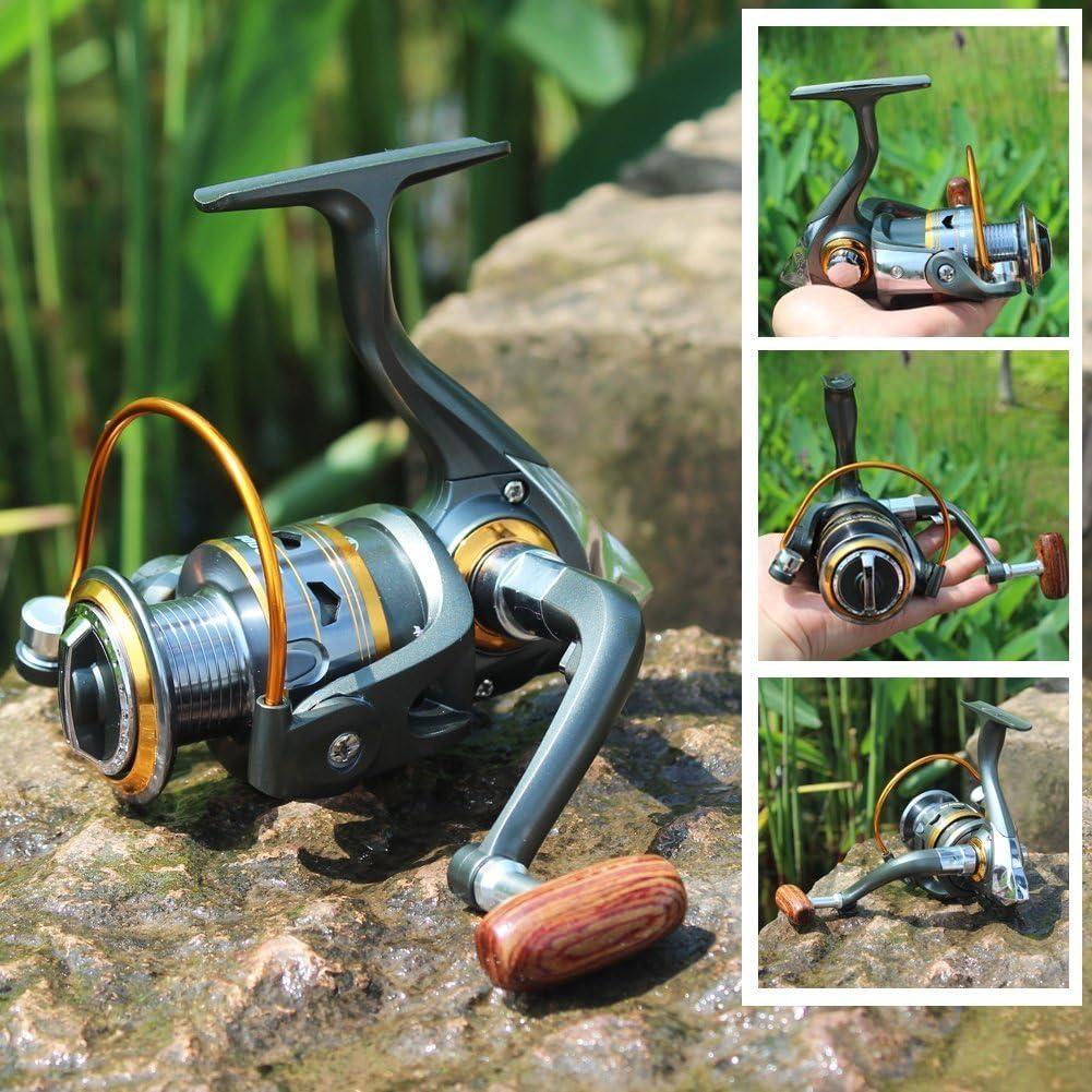 image:imageSougayilang Spinning Fishing Reels with LeftRight Interchangeable Collapsible Wood Handle Powerful Metal Body 521511 Gear Ratio Smooth 11BB for Inshore Boat Rock Freshwater Saltwater FishingDK3000