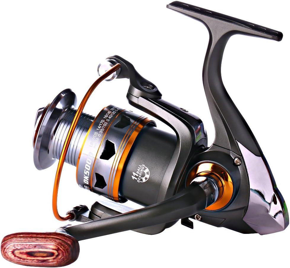 image:imageSougayilang Spinning Fishing Reels with LeftRight Interchangeable Collapsible Wood Handle Powerful Metal Body 521511 Gear Ratio Smooth 11BB for Inshore Boat Rock Freshwater Saltwater FishingDK6000