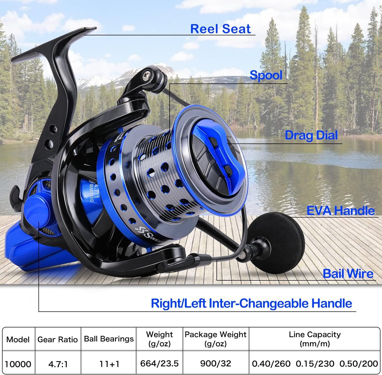 image:imageSougayilang Spinning Reels 10000 Series Surf Fishing Reels Ultra Smooth Powerful with CNC Aluminum Spool Inshore amp Offshore Saltwater FishingBlue SFL10000