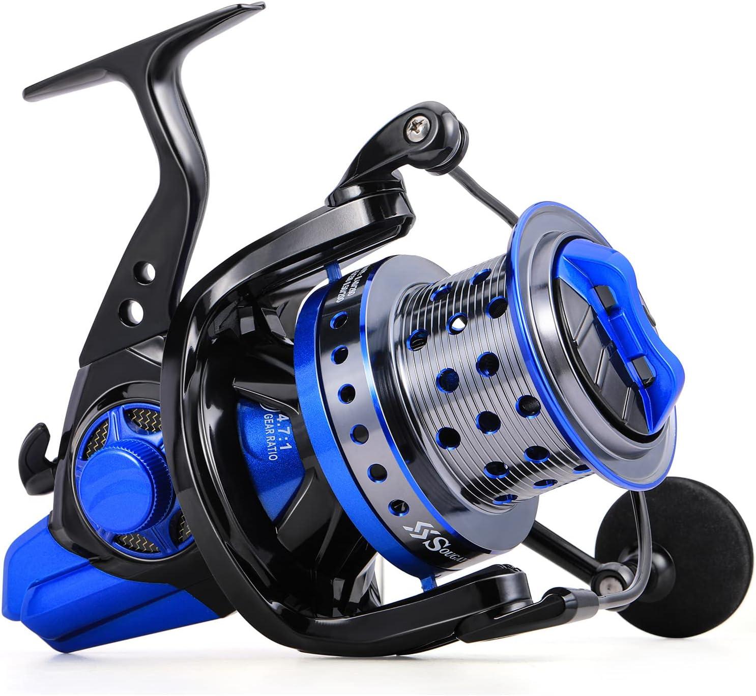 image:imageSougayilang Spinning Reels 10000 Series Surf Fishing Reels Ultra Smooth Powerful with CNC Aluminum Spool Inshore amp Offshore Saltwater FishingBlue SFL10000
