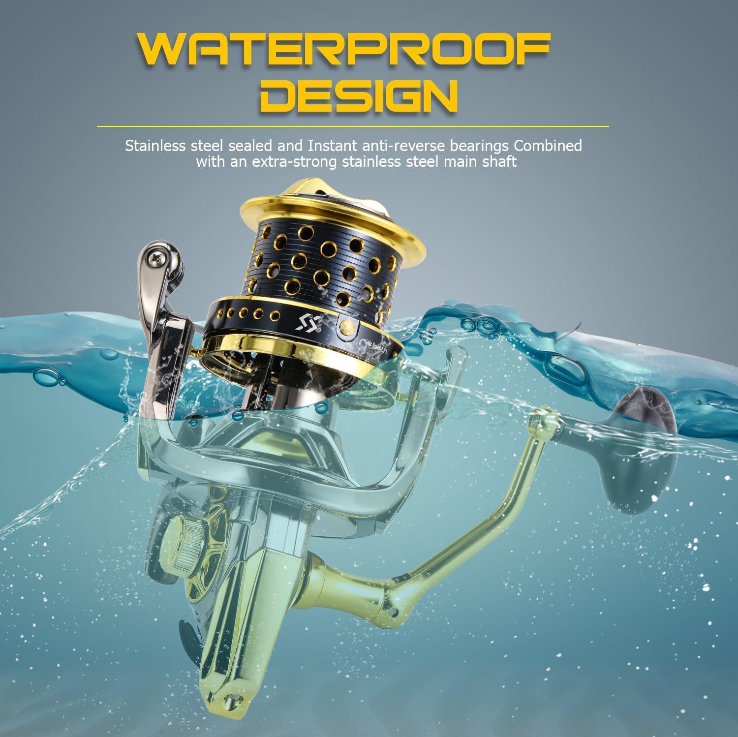 image:imageSougayilang Spinning Reels 10000 Series Surf Fishing Reels Ultra Smooth Powerful with CNC Aluminum Spool Inshore amp Offshore Saltwater FishingGolden AFS10000