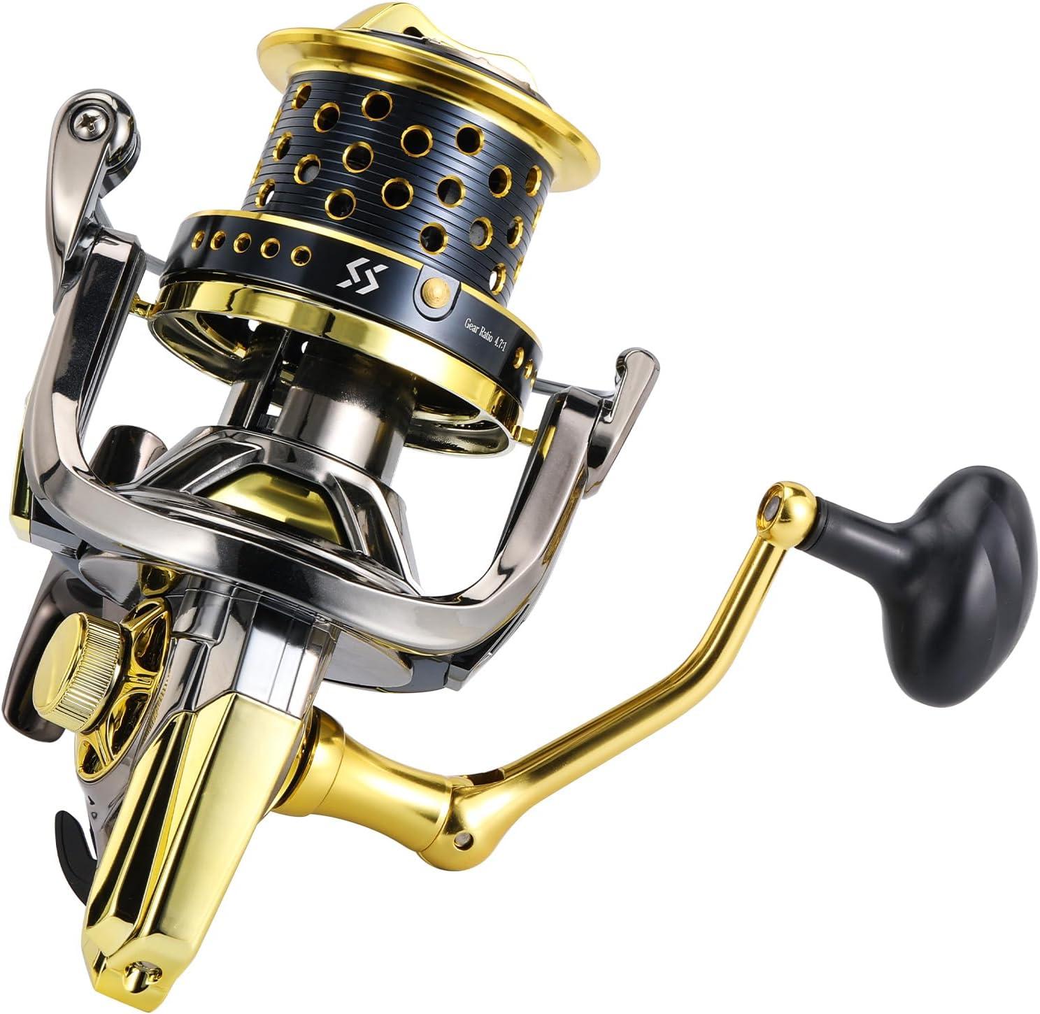 image:imageSougayilang Spinning Reels 10000 Series Surf Fishing Reels Ultra Smooth Powerful with CNC Aluminum Spool Inshore amp Offshore Saltwater FishingGolden AFS10000