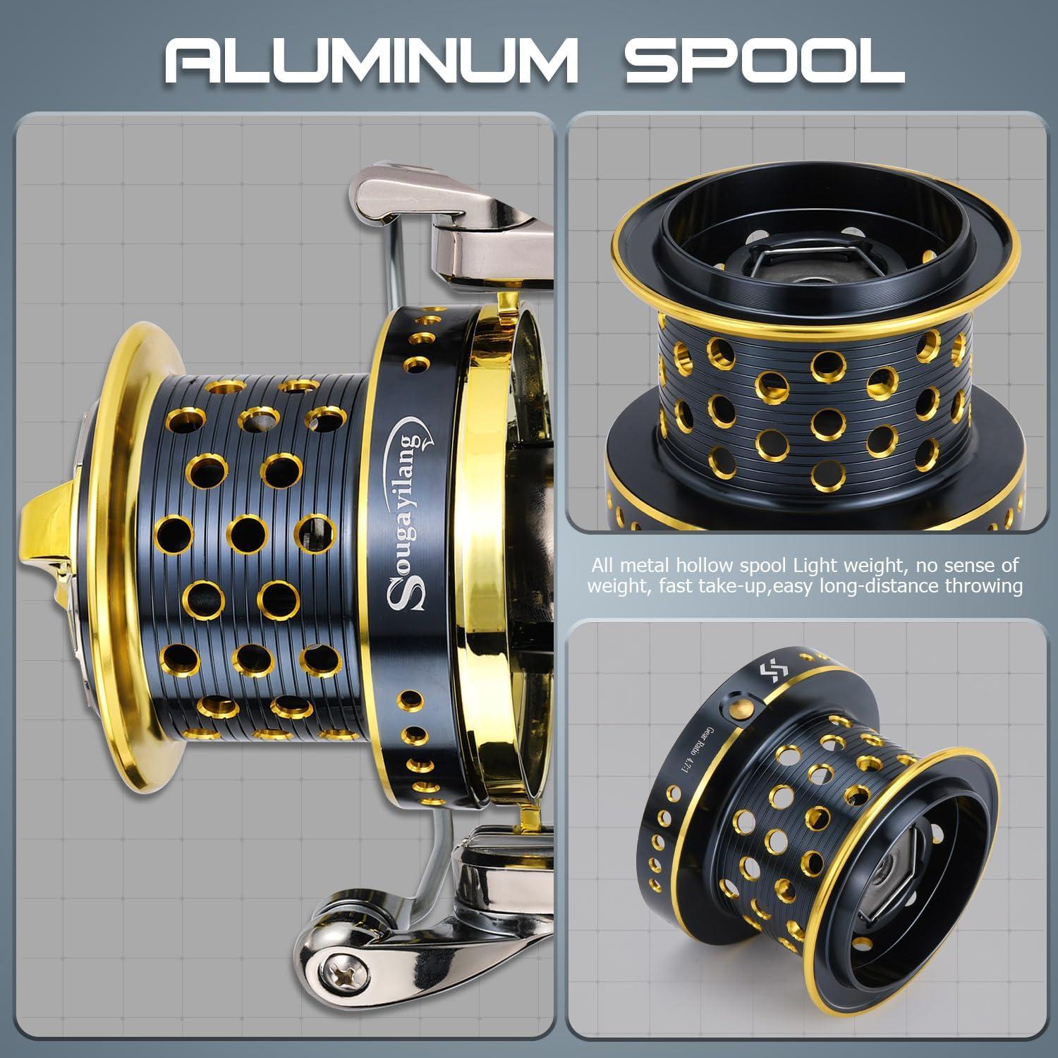 image:imageSougayilang Spinning Reels 10000 Series Surf Fishing Reels Ultra Smooth Powerful with CNC Aluminum Spool Inshore amp Offshore Saltwater FishingGolden AFS10000