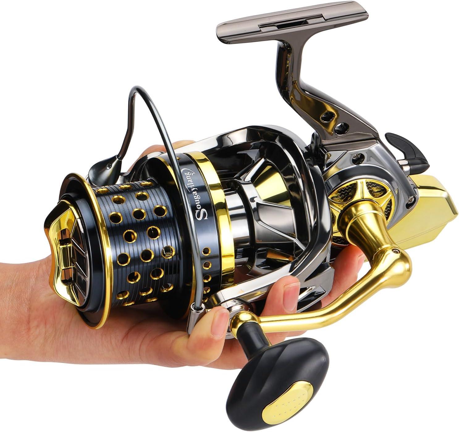 image:imageSougayilang Spinning Reels 10000 Series Surf Fishing Reels Ultra Smooth Powerful with CNC Aluminum Spool Inshore amp Offshore Saltwater FishingGolden AFS10000
