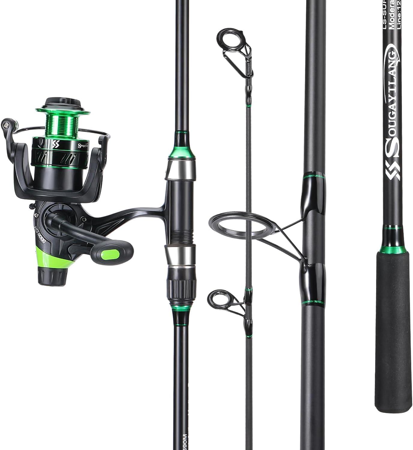 image:imageSougayilang Surf Fishing Rod Combo IM8 Carbon 3 Piece Travel Spinning Rod with 4000 Size Spinning Reel 9101112110