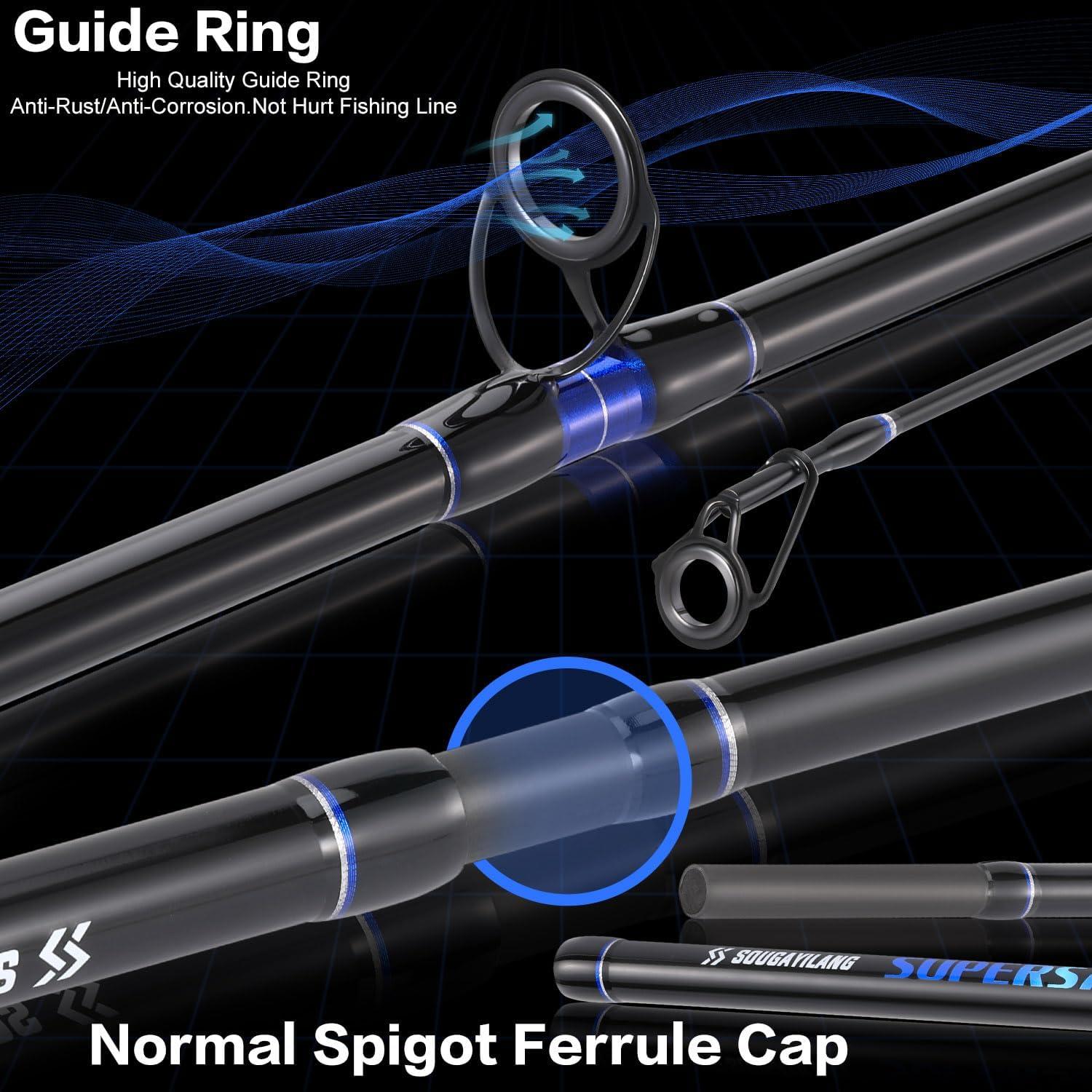 image:imageSougayilang Surf Fishing Rod and Reel Combo 4 Piece MHH Saltwater Fishing Combo with 5000 Size Spinning Reel1215blue