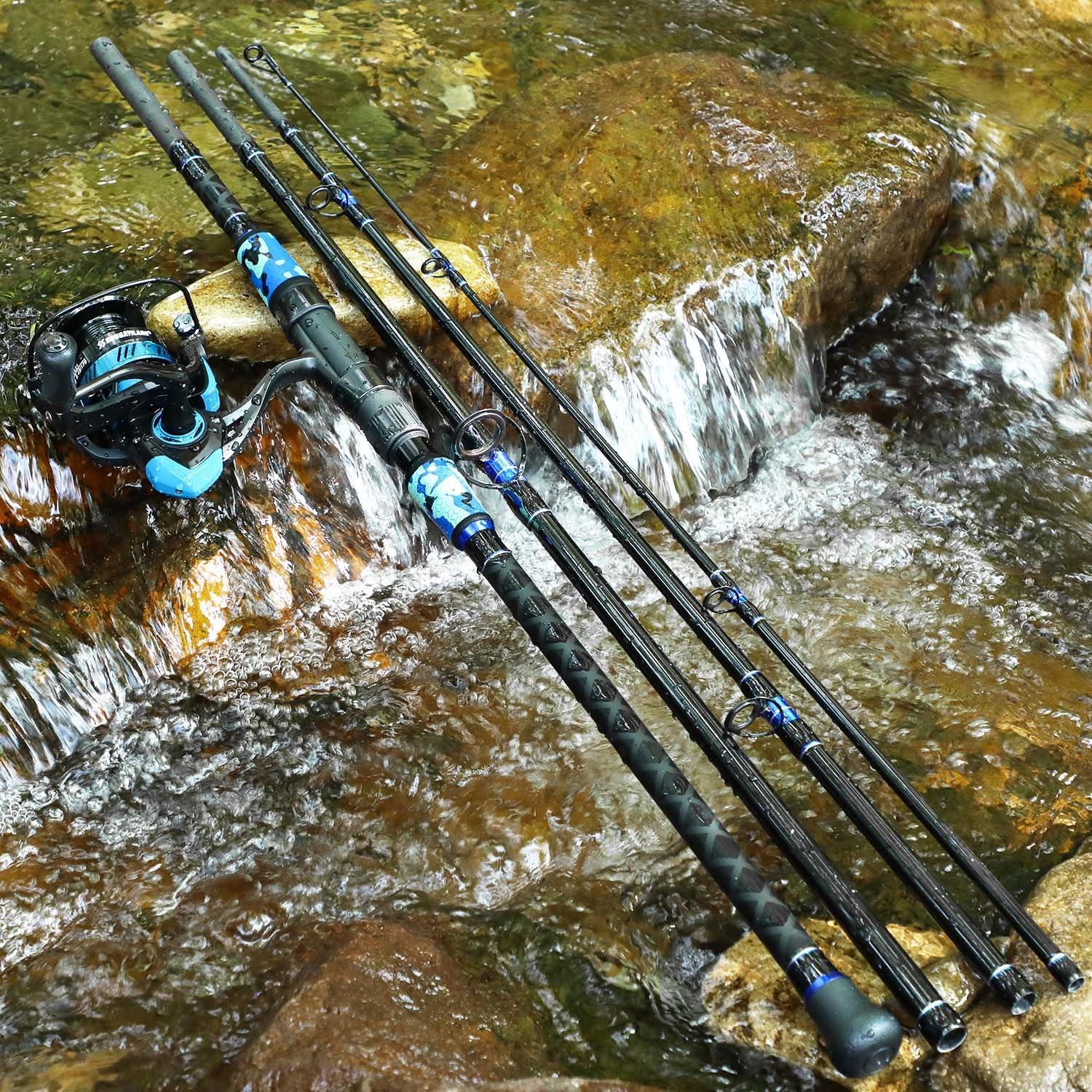 image:imageSougayilang Surf Fishing Rod and Reel Combo 4 Piece MHH Saltwater Fishing Combo with 5000 Size Spinning Reel1215blue