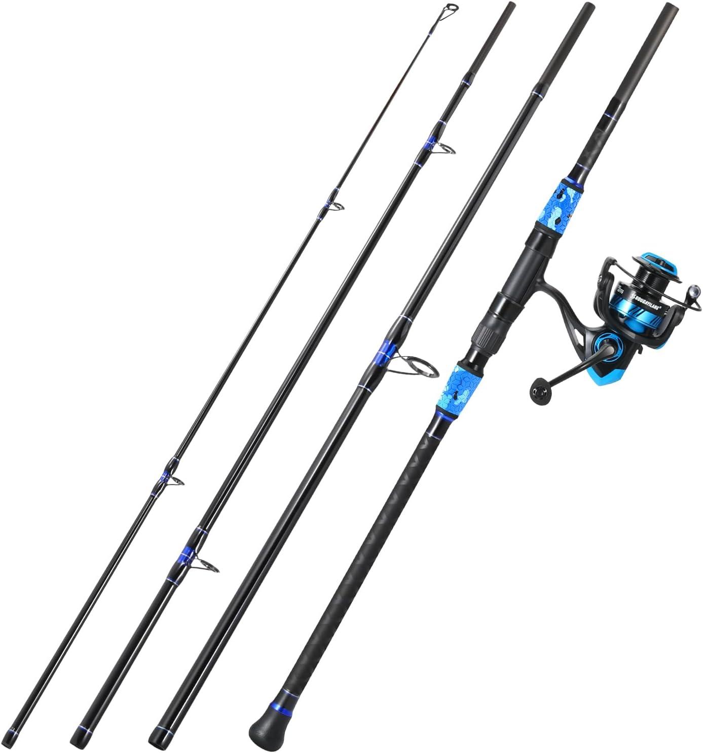 image:imageSougayilang Surf Fishing Rod and Reel Combo 4 Piece MHH Saltwater Fishing Combo with 5000 Size Spinning Reel1215blue