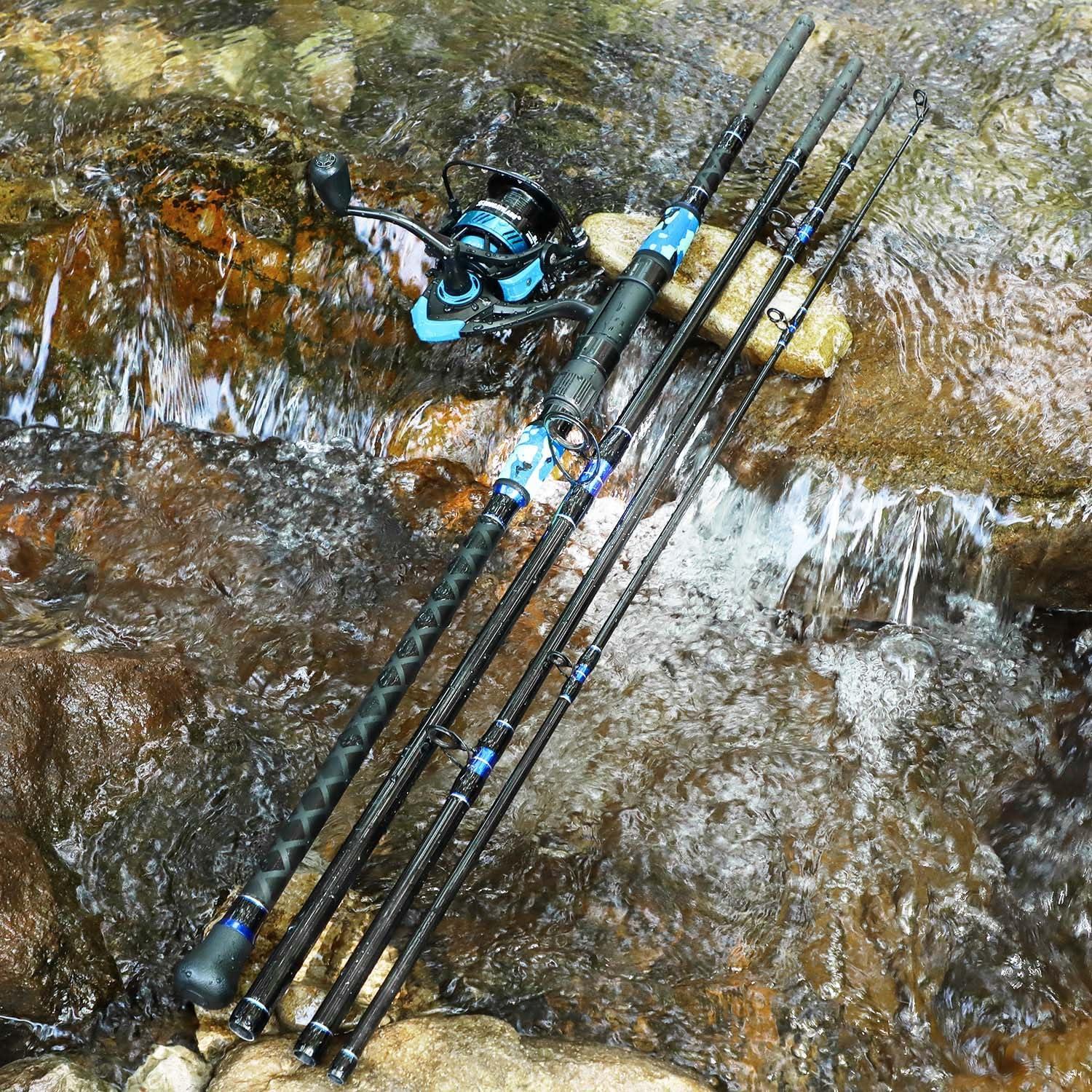 image:imageSougayilang Surf Fishing Rod and Reel Combo 4 Piece MHH Saltwater Fishing Combo with 5000 Size Spinning Reel1215blue