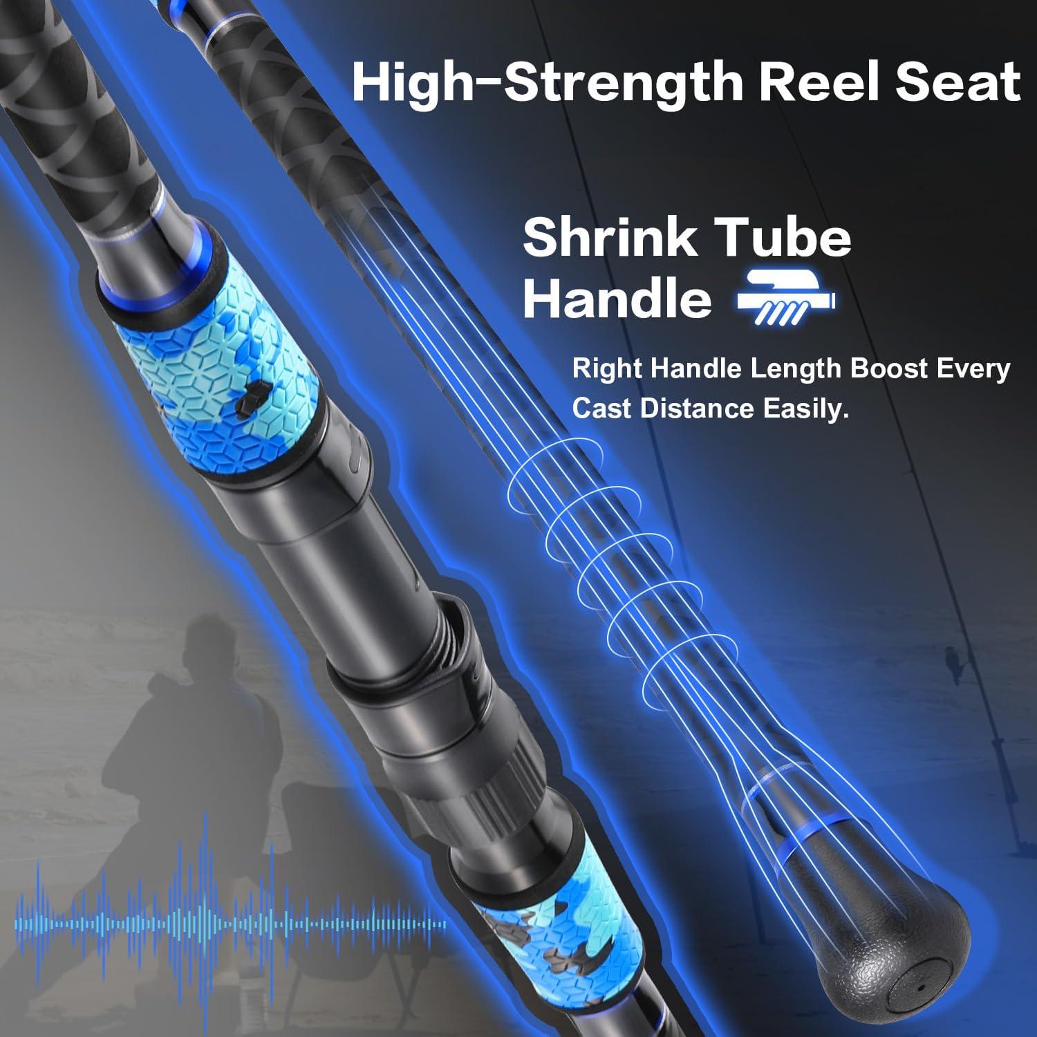 image:imageSougayilang Surf Fishing Rod and Reel Combo 4 Piece MHH Saltwater Fishing Combo with 5000 Size Spinning Reel1215blue