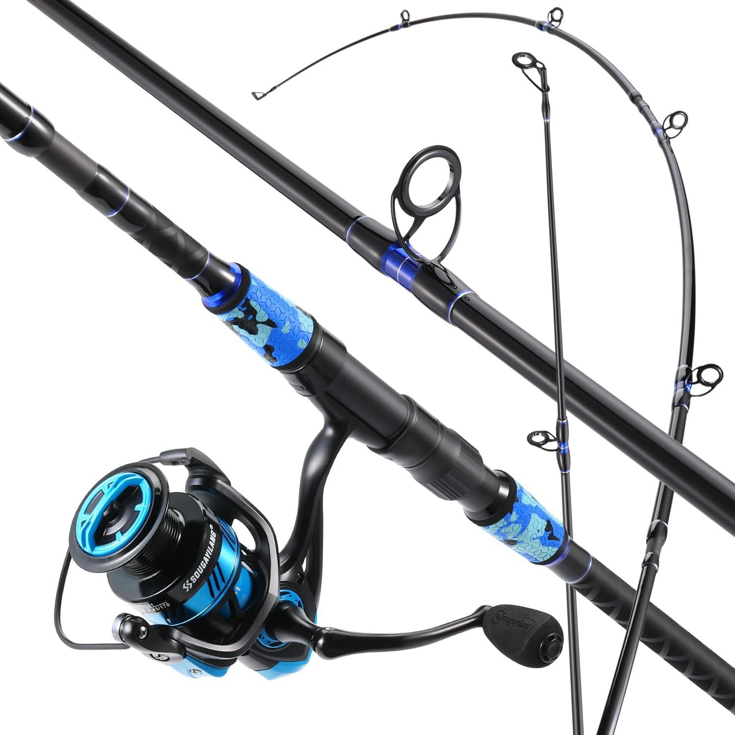 image:imageSougayilang Surf Fishing Rod and Reel Combo 4 Piece MHH Saltwater Fishing Combo with 5000 Size Spinning Reel1215blue