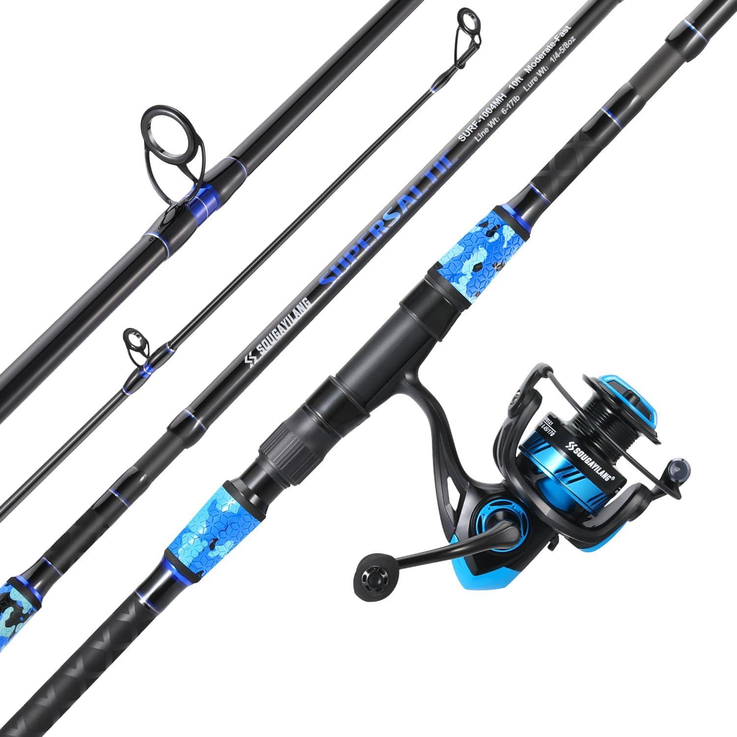 image:imageSougayilang Surf Fishing Rod and Reel Combo 4 Piece MHH Saltwater Fishing Combo with 5000 Size Spinning Reel1215blue