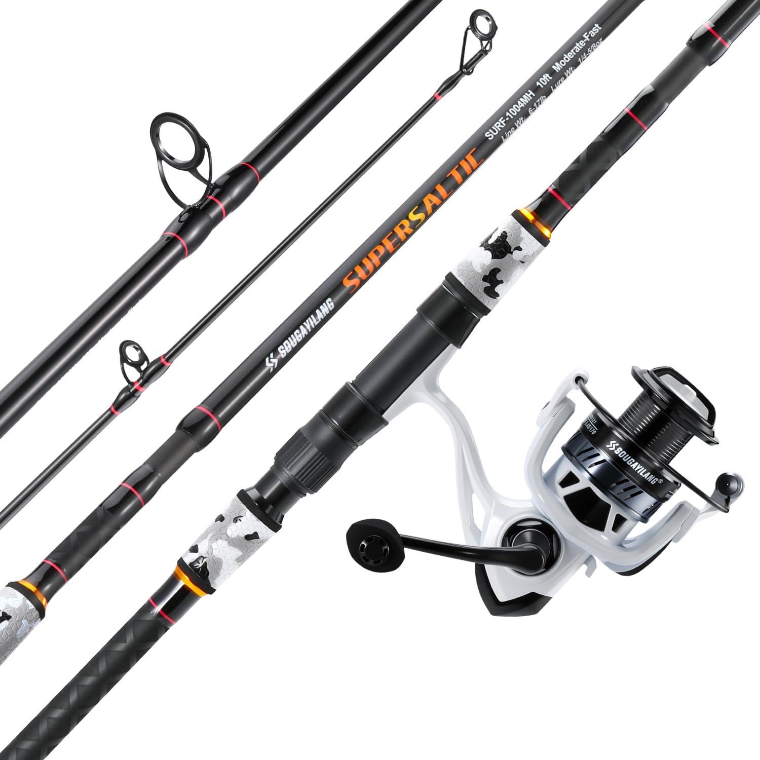 image:imageSougayilang Surf Fishing Rod and Reel Combo 4 Piece MHH Saltwater Fishing Combo with 5000 Size Spinning Reel1215gray
