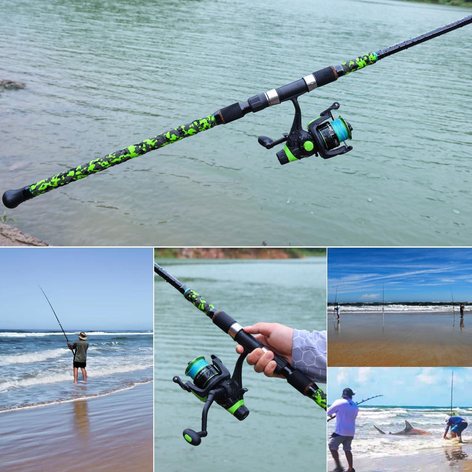 image:imageSougayilang Surf Spinning Fishing Rod Carbon Travel Surf Rod MMH 3 Piece Spinning Fishing Rod 9101112green