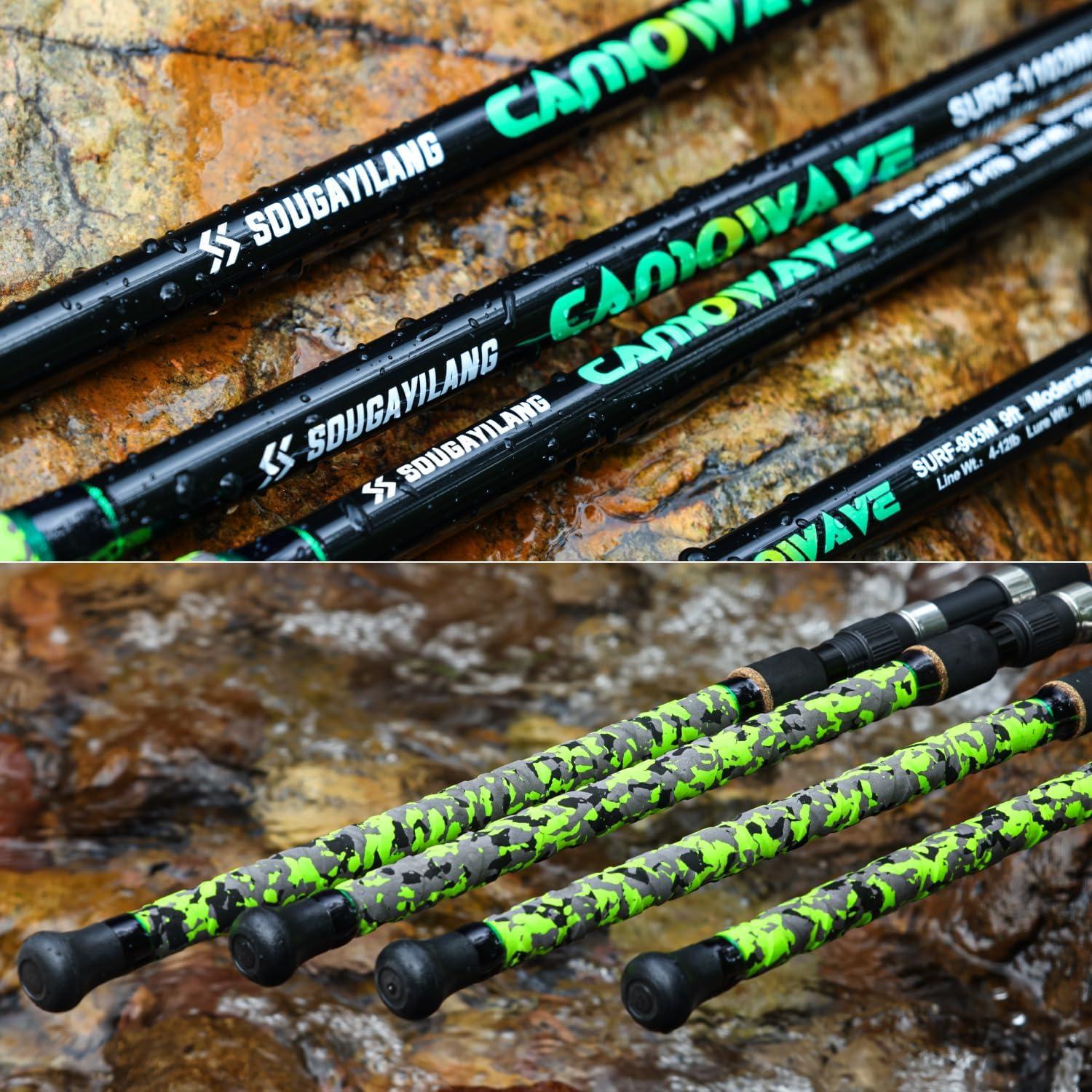 image:imageSougayilang Surf Spinning Fishing Rod Carbon Travel Surf Rod MMH 3 Piece Spinning Fishing Rod 9101112green