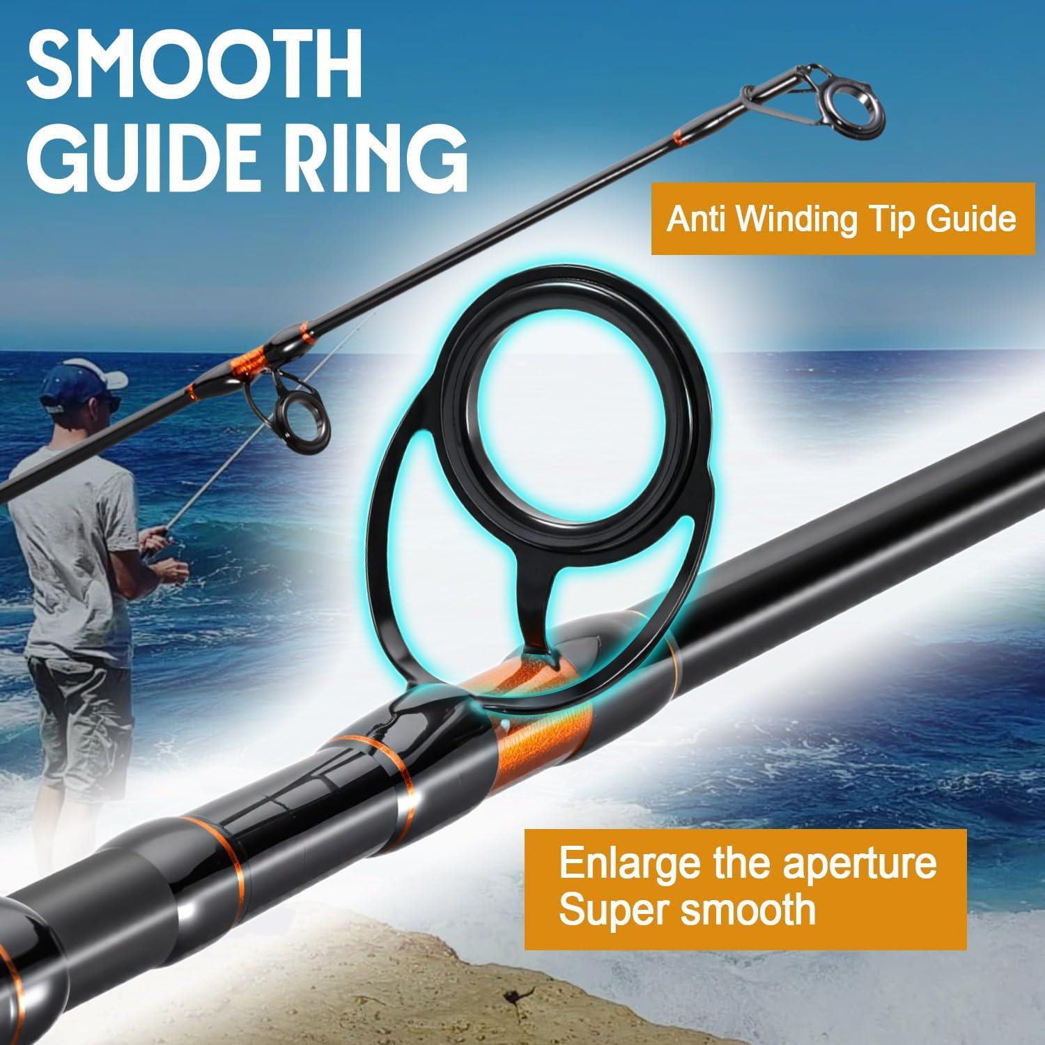 image:imageSougayilang Surf Spinning Fishing Rod Carbon Travel Surf Rod MMH 3 Piece Spinning Fishing Rod 9101112orange