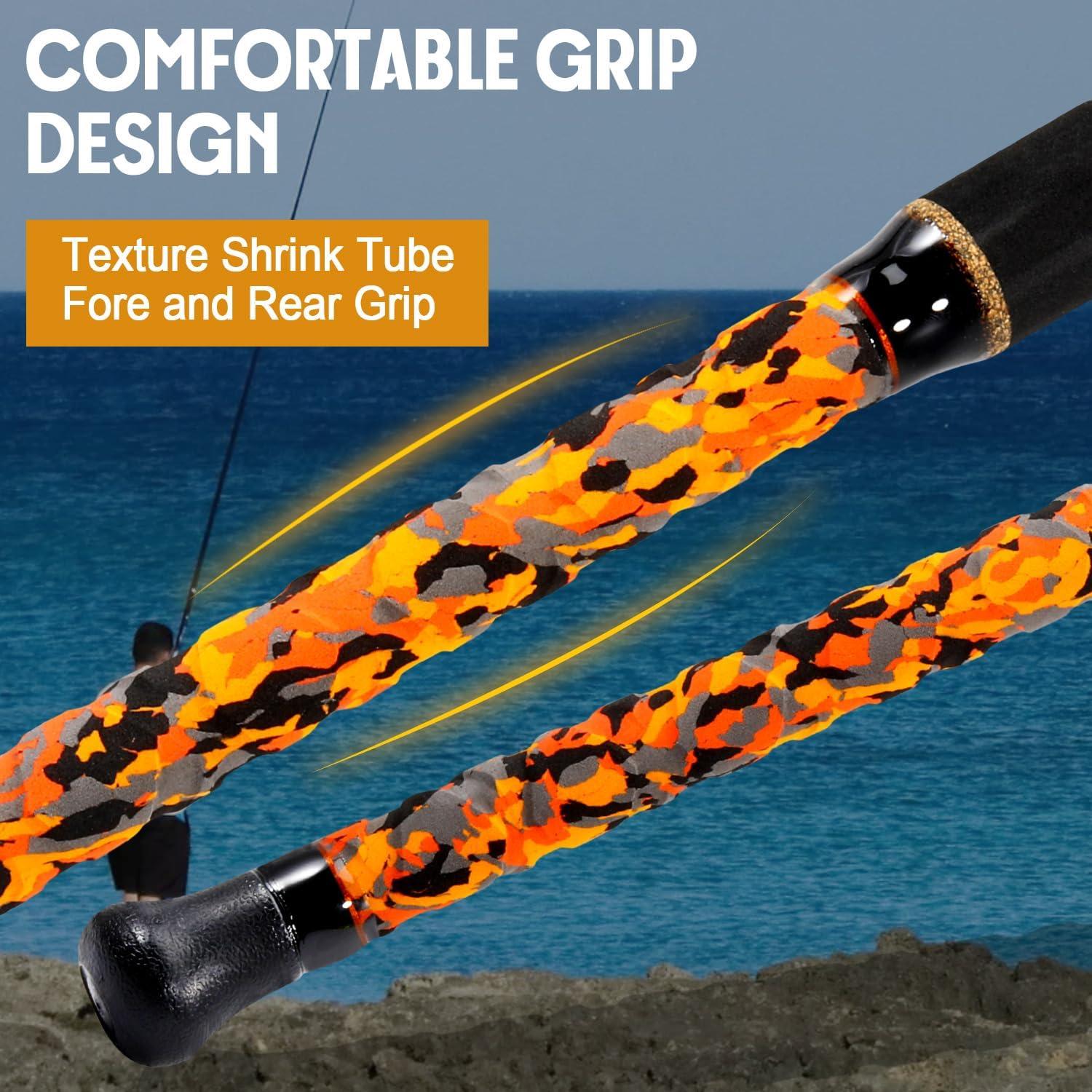 image:imageSougayilang Surf Spinning Fishing Rod Carbon Travel Surf Rod MMH 3 Piece Spinning Fishing Rod 9101112orange