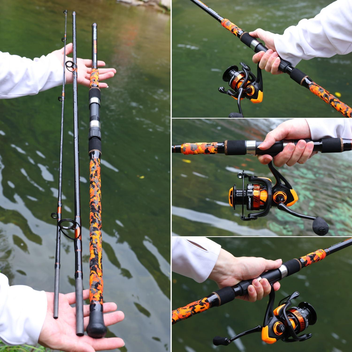 image:imageSougayilang Surf Spinning Fishing Rod Carbon Travel Surf Rod MMH 3 Piece Spinning Fishing Rod 9101112orange