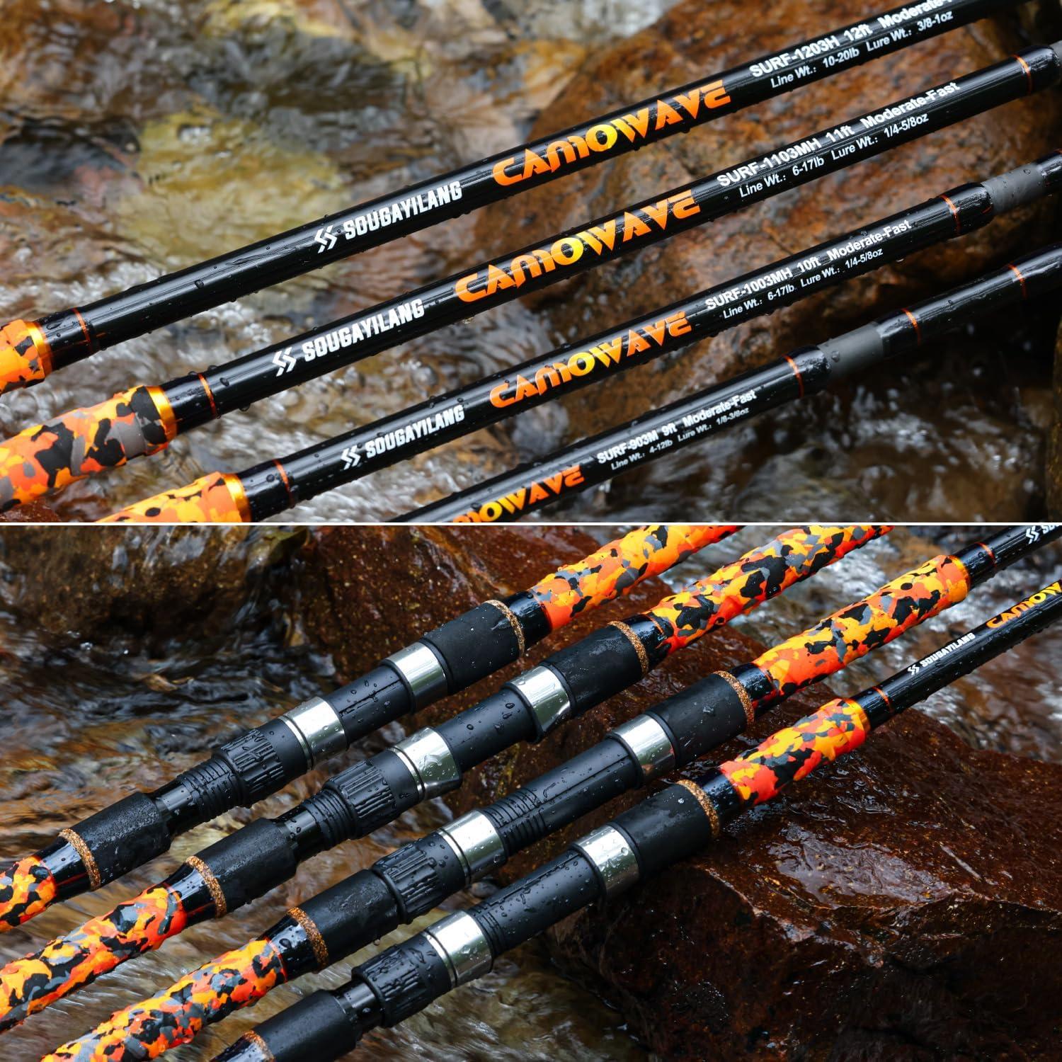 image:imageSougayilang Surf Spinning Fishing Rod Carbon Travel Surf Rod MMH 3 Piece Spinning Fishing Rod 9101112orange