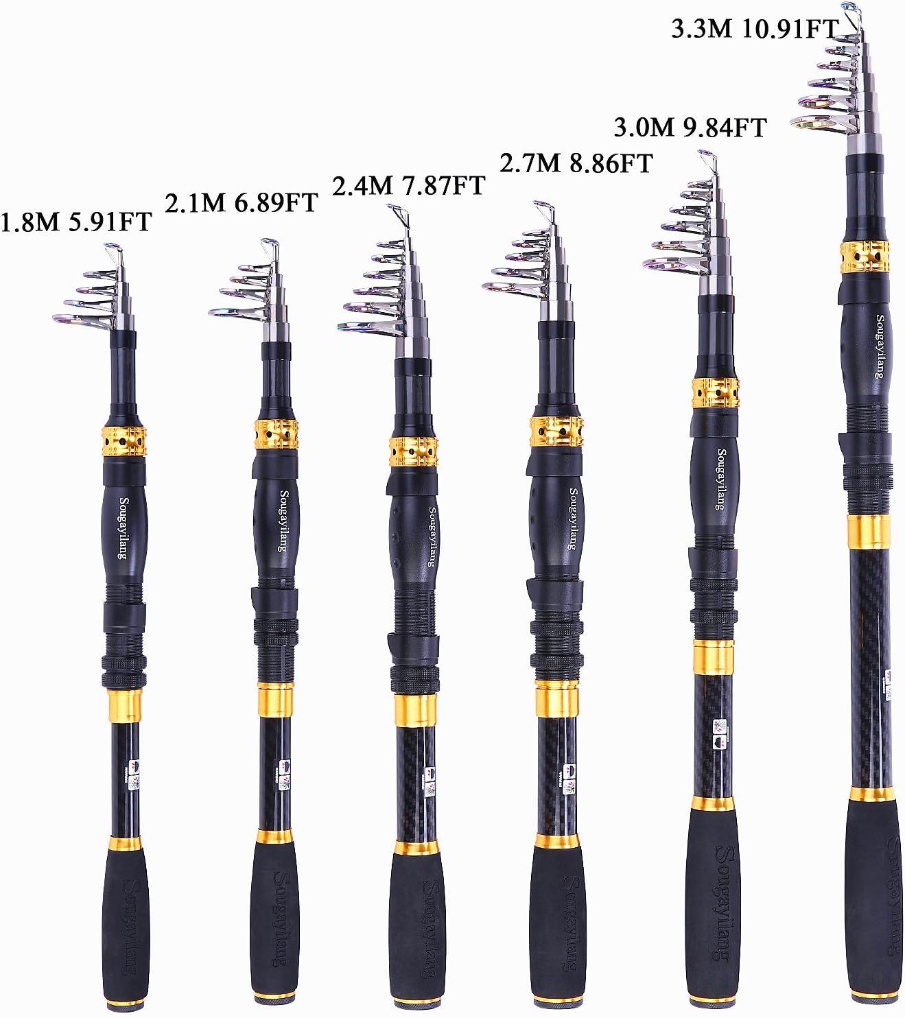 image:imageSougayilang Telescopic Fishing Rod 24 Ton Carbon Fiber Ultralight Fishing Pole with CNC Reel Seat Portable Retractable Handle Stainless Steel Guides for Bass Salmon Trout Fishing27m89ft