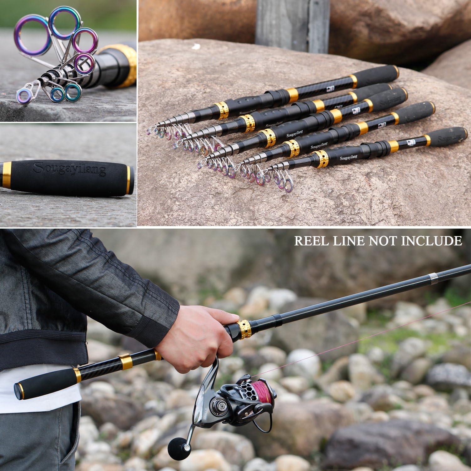 image:imageSougayilang Telescopic Fishing Rod 24 Ton Carbon Fiber Ultralight Fishing Pole with CNC Reel Seat Portable Retractable Handle Stainless Steel Guides for Bass Salmon Trout Fishing30m99ft